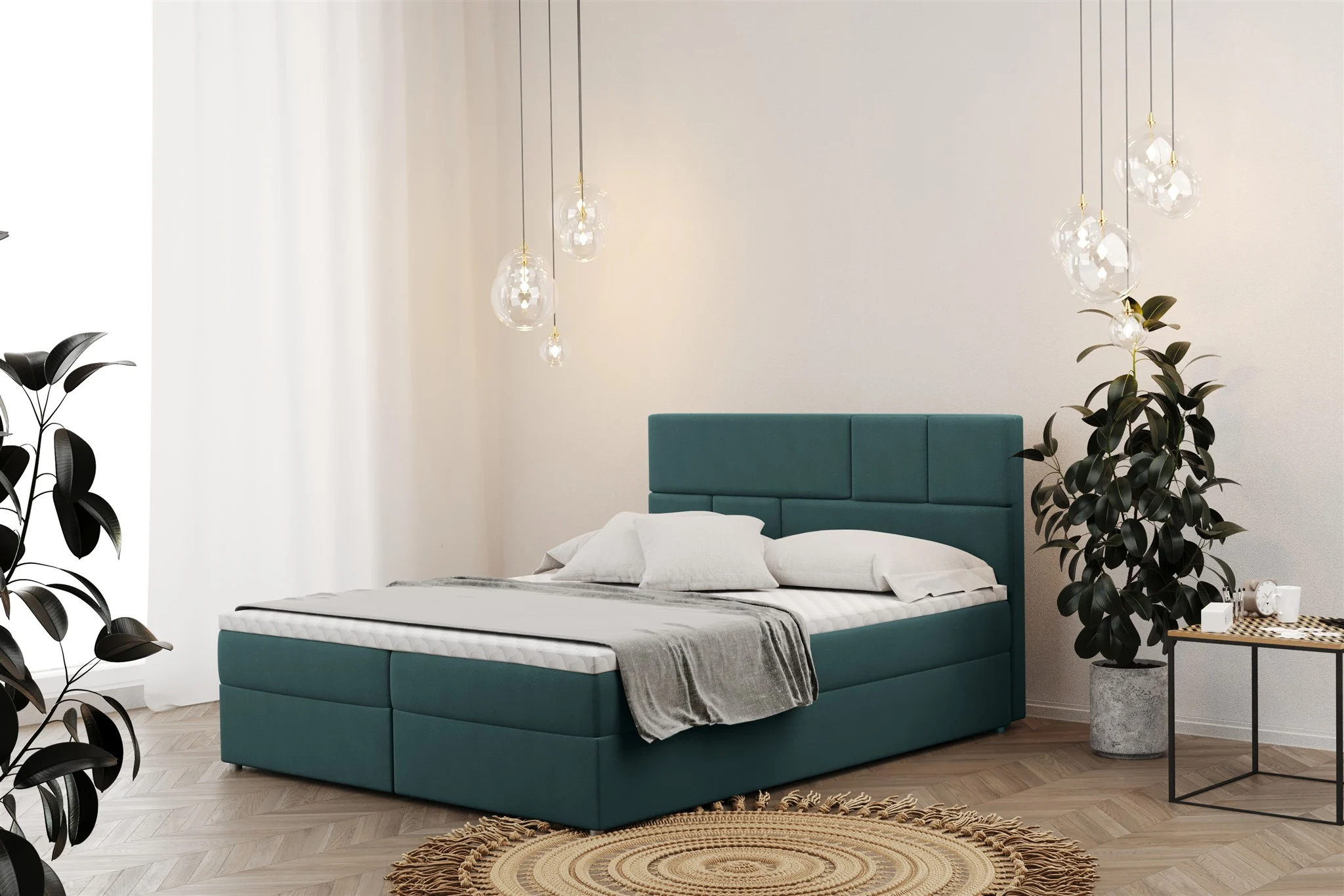 Boxspringbett Schlafzimmerbett CALVIN 120x220cm in Stoff Matt Velvet Flaschengrün - Fun Moebel