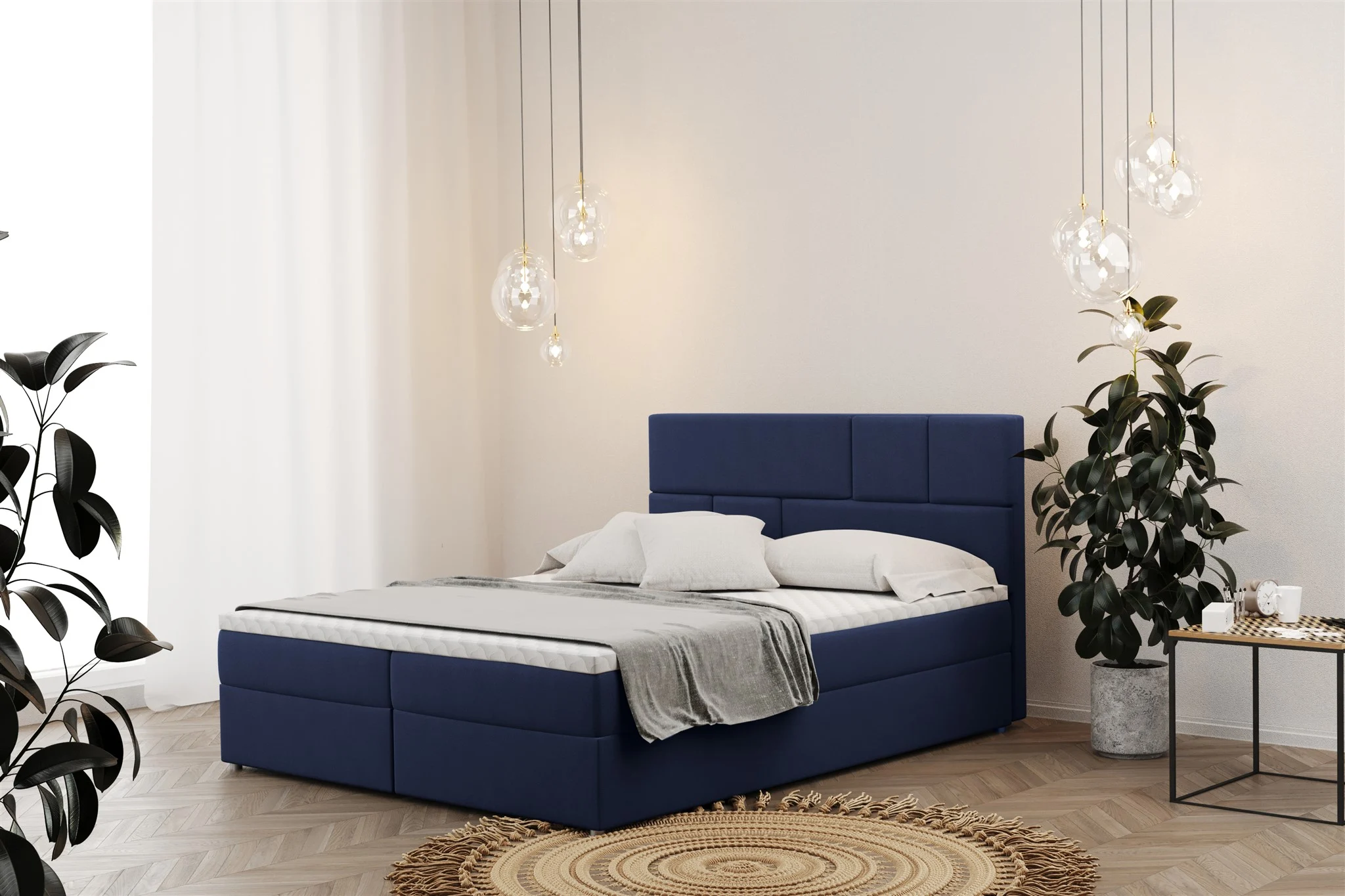 Boxspringbett Schlafzimmerbett CALVIN 120x220cm in Stoff Matt Velvet Dunkelblau - Fun Moebel