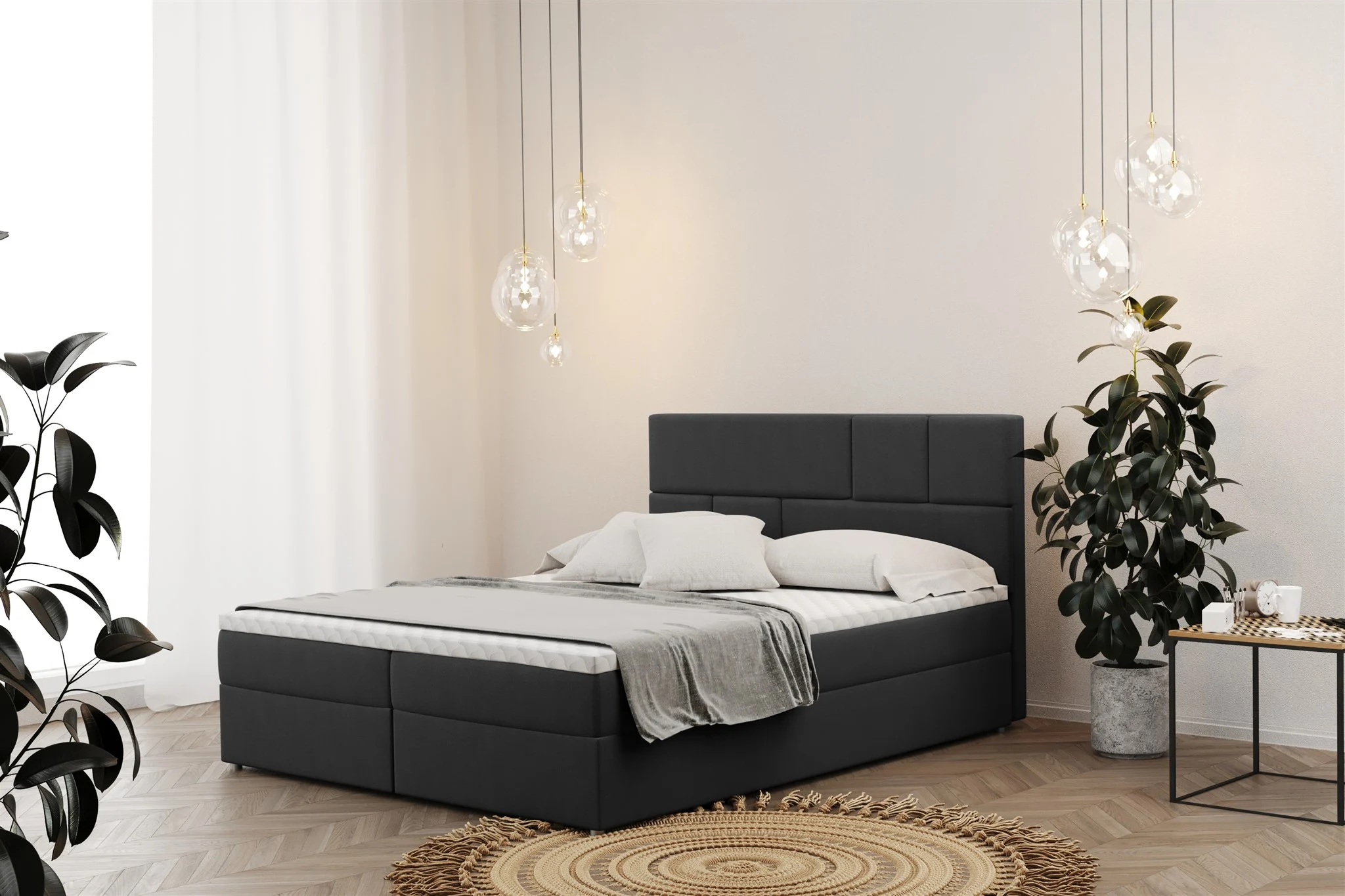 Boxspringbett Schlafzimmerbett CALVIN 120x220cm in Stoff Matt Velvet Anthrazit - Fun Moebel