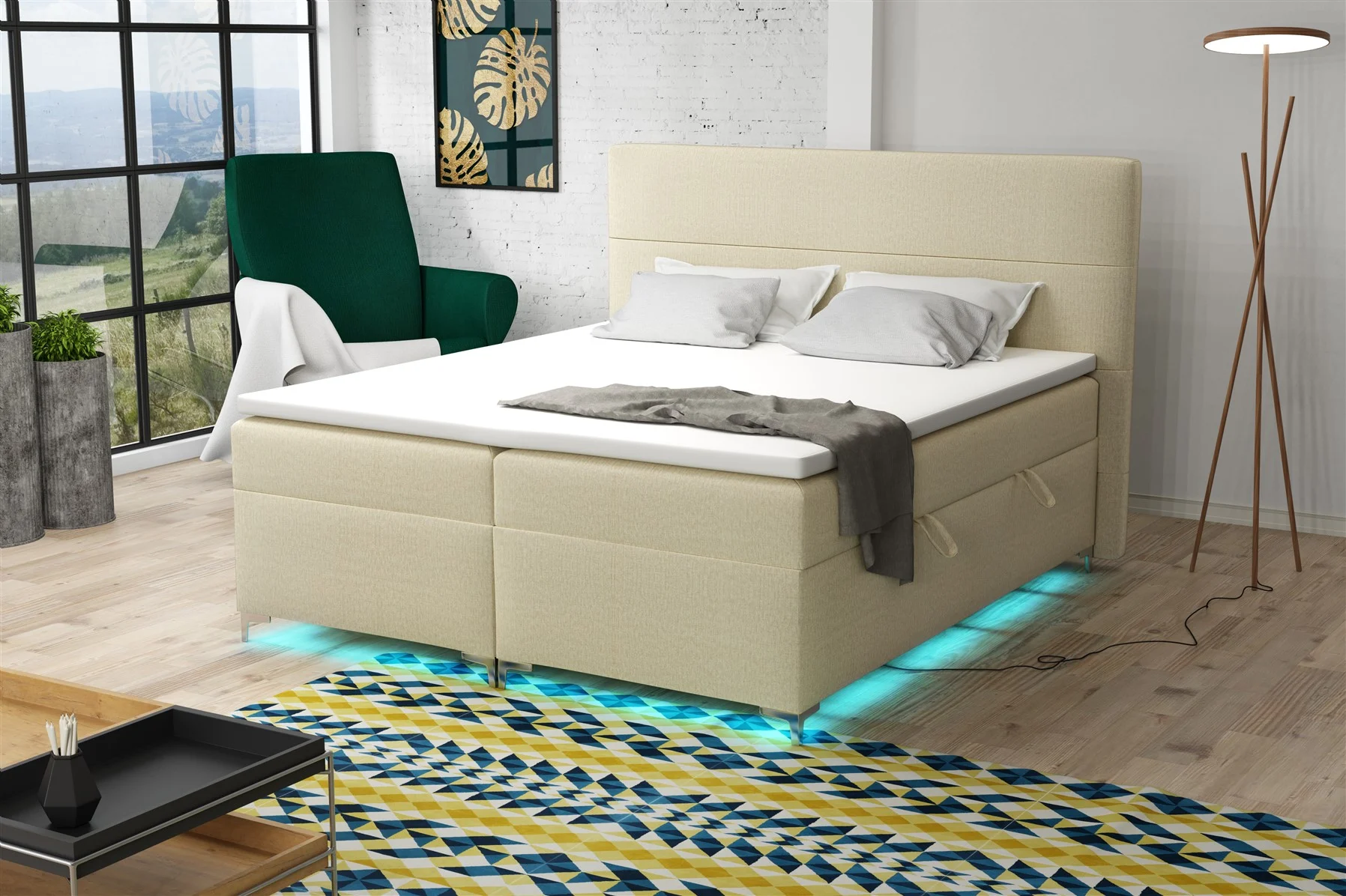 Boxspringbett Schlafzimmerbett CANELA 180x200cm Stoff Monolith inkl.Bettkasten - Fun Moebel