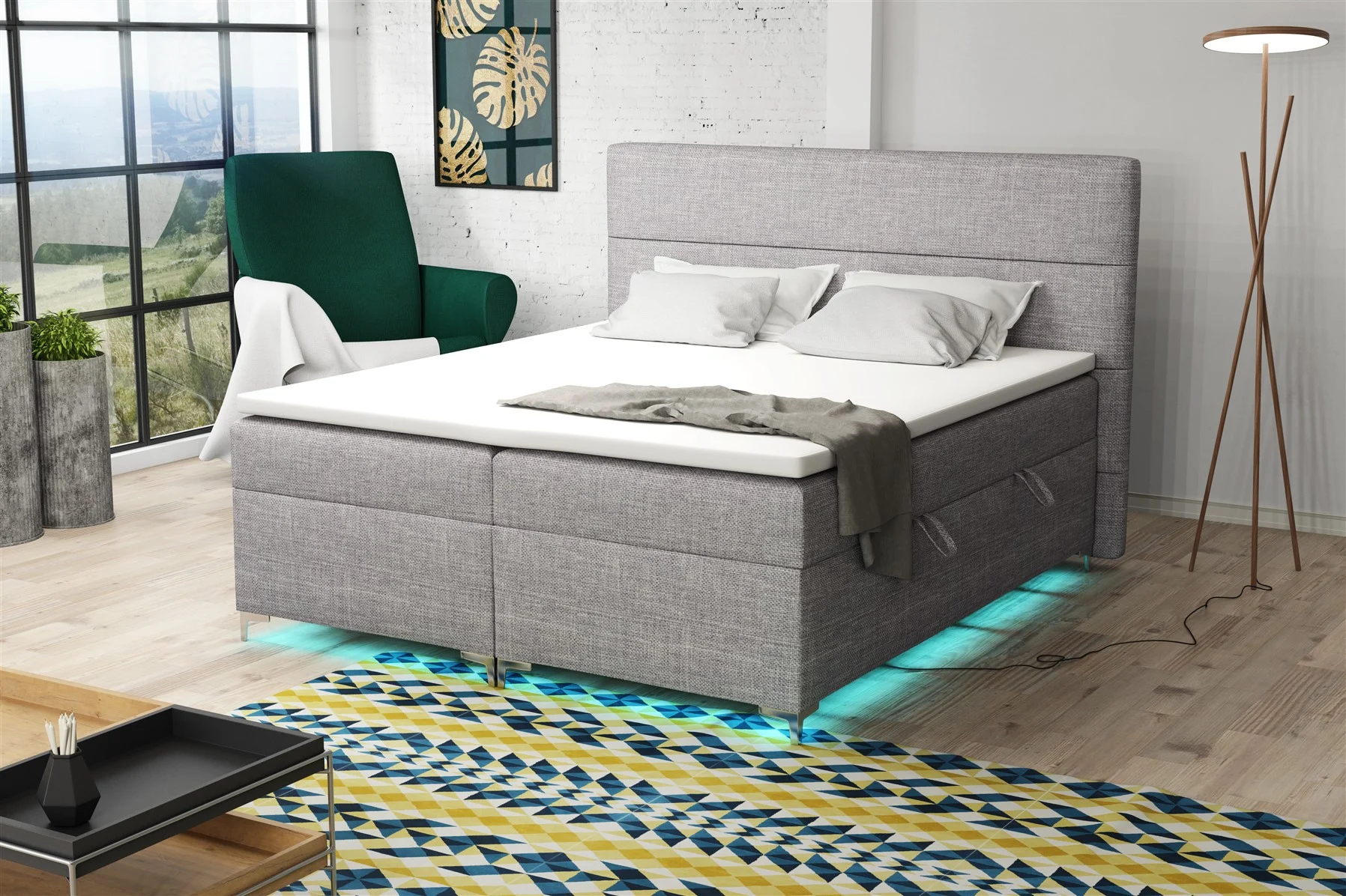 Boxspringbett Schlafzimmerbett CANELA 140x200cm inkl.Bettkasten/ LED - Fun Moebel