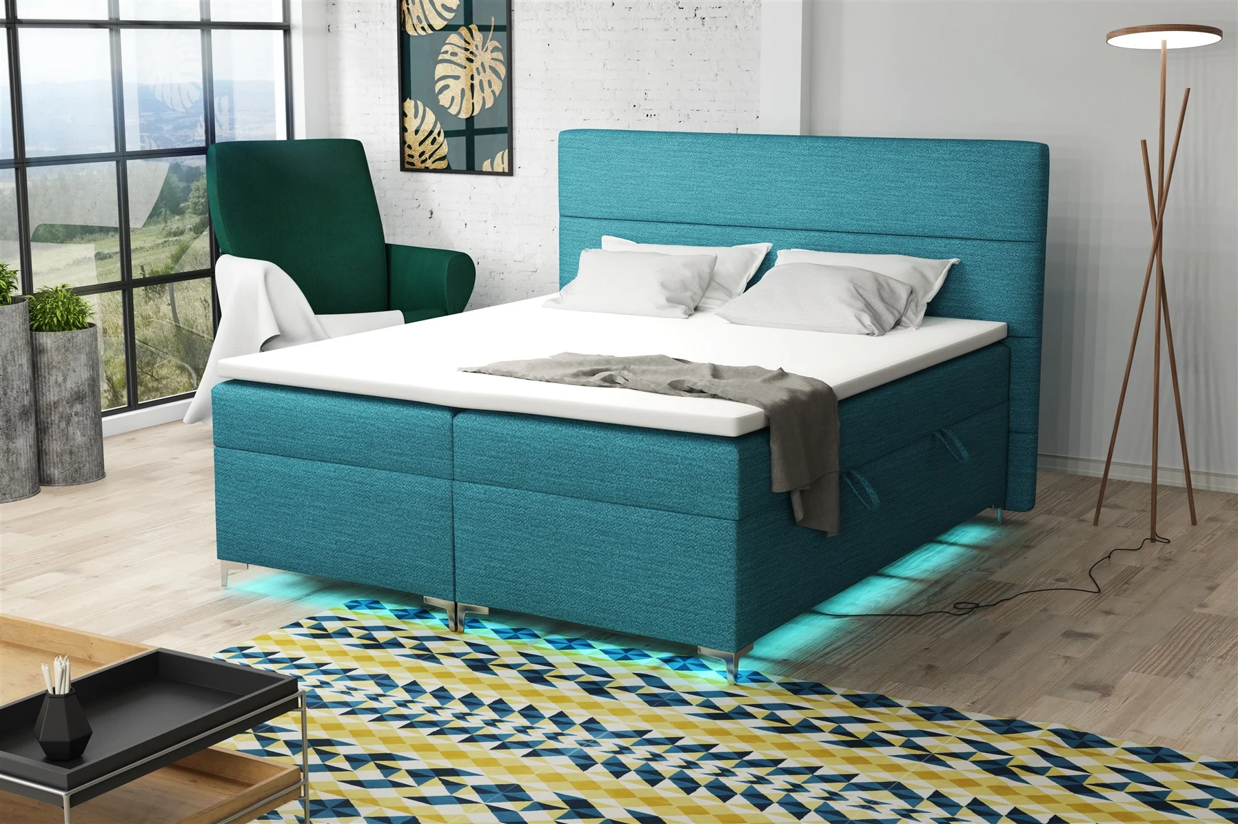 Boxspringbett Schlafzimmerbett CANELA 180x200cm inkl.Bettkasten/ LED - Fun Moebel