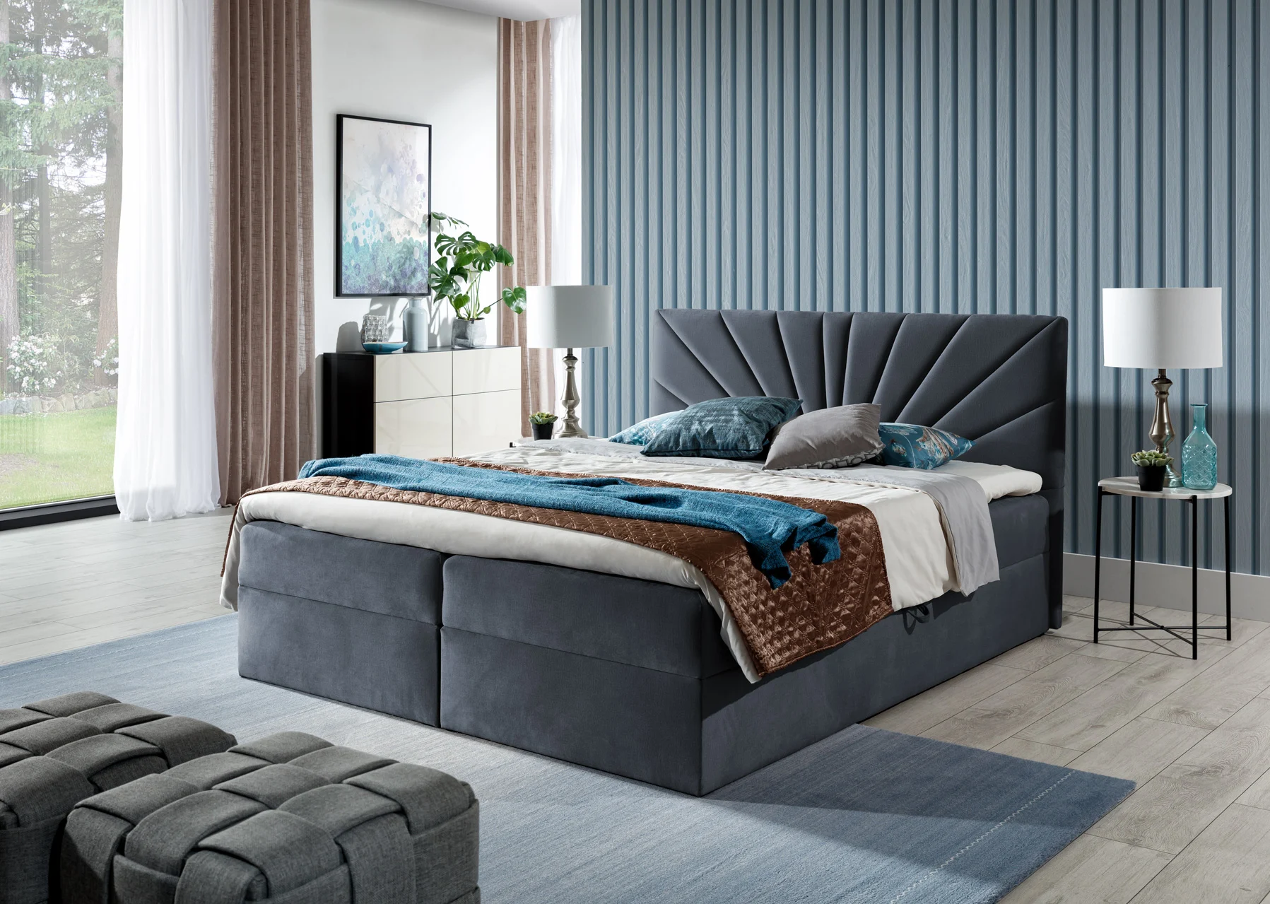 Boxspringbett Schlafzimmerbett CARERRA 120x200cm Anthrazit - Fun Moebel