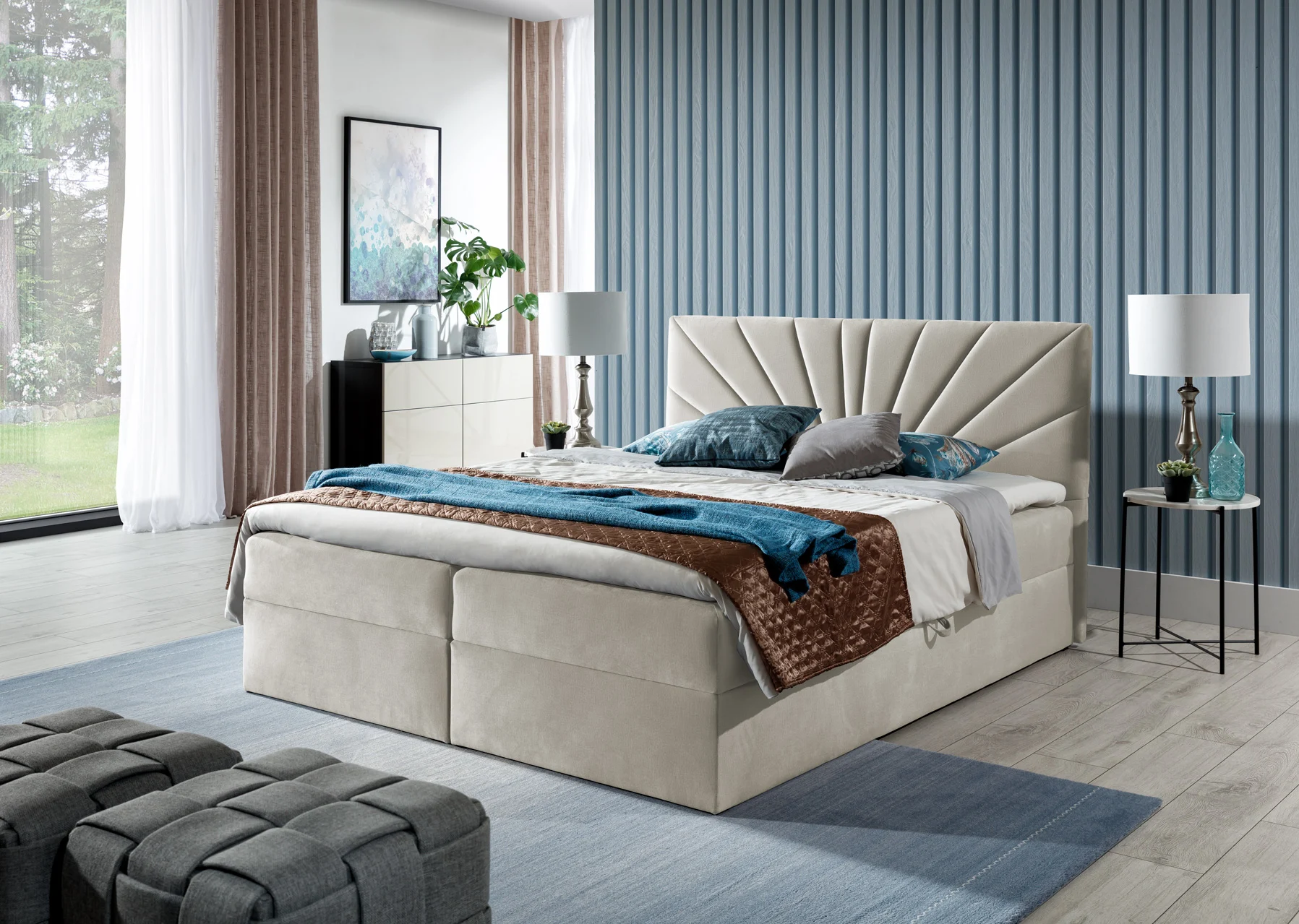 Boxspringbett Schlafzimmerbett CARERRA 120x200cm Beige - Fun Moebel