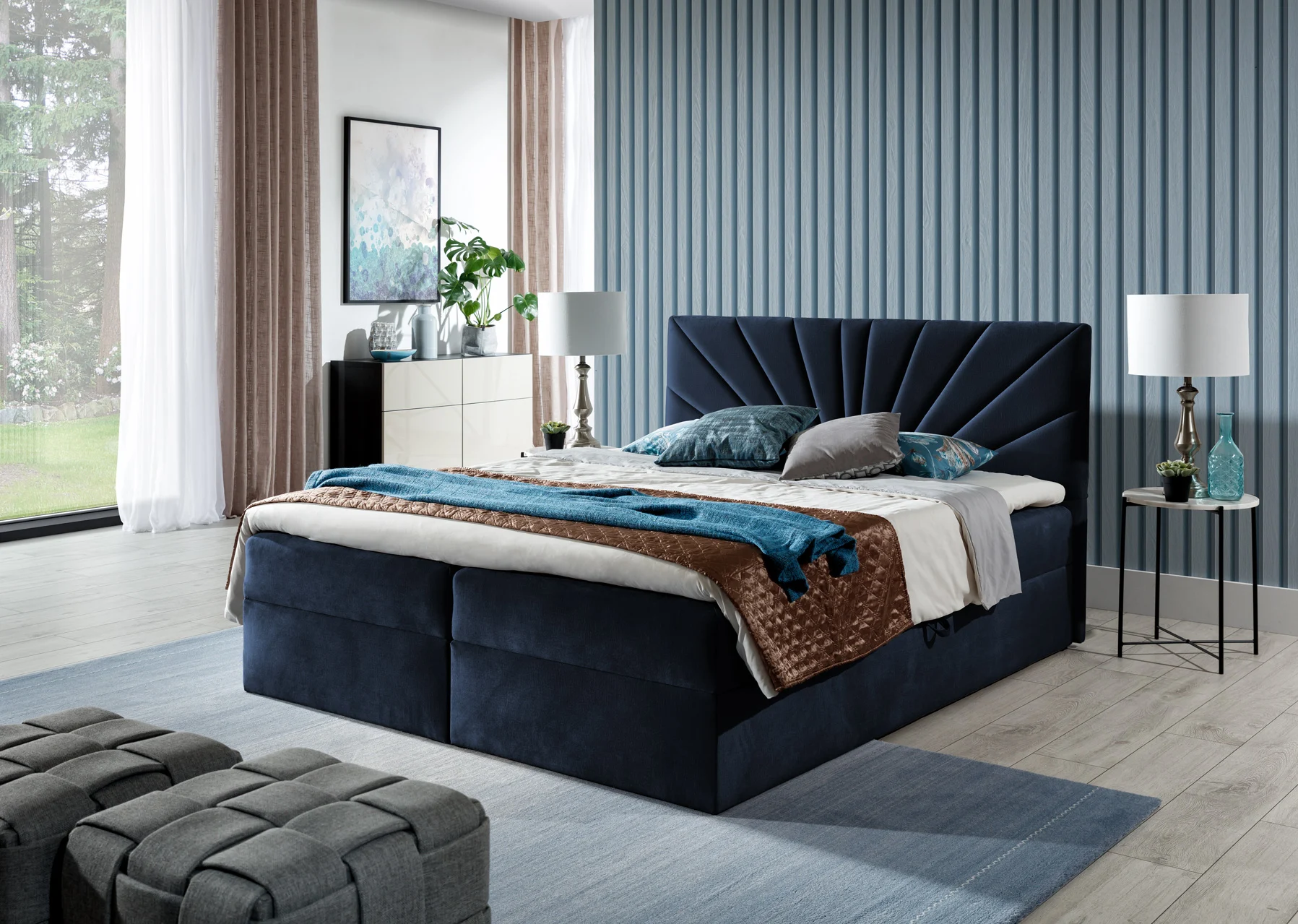 Boxspringbett Schlafzimmerbett CARERRA 120x200cm Dunkelblau - Fun Moebel