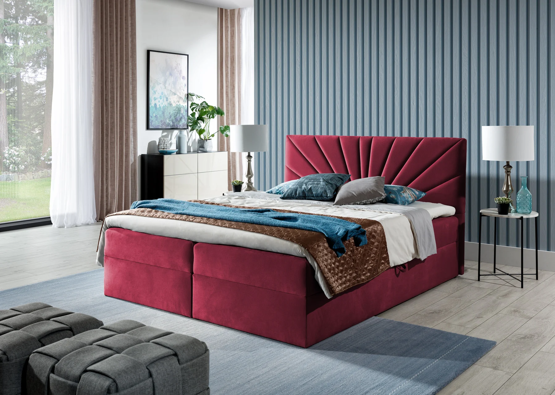 Boxspringbett Schlafzimmerbett CARERRA 120x200cm Weinrot - Fun Moebel