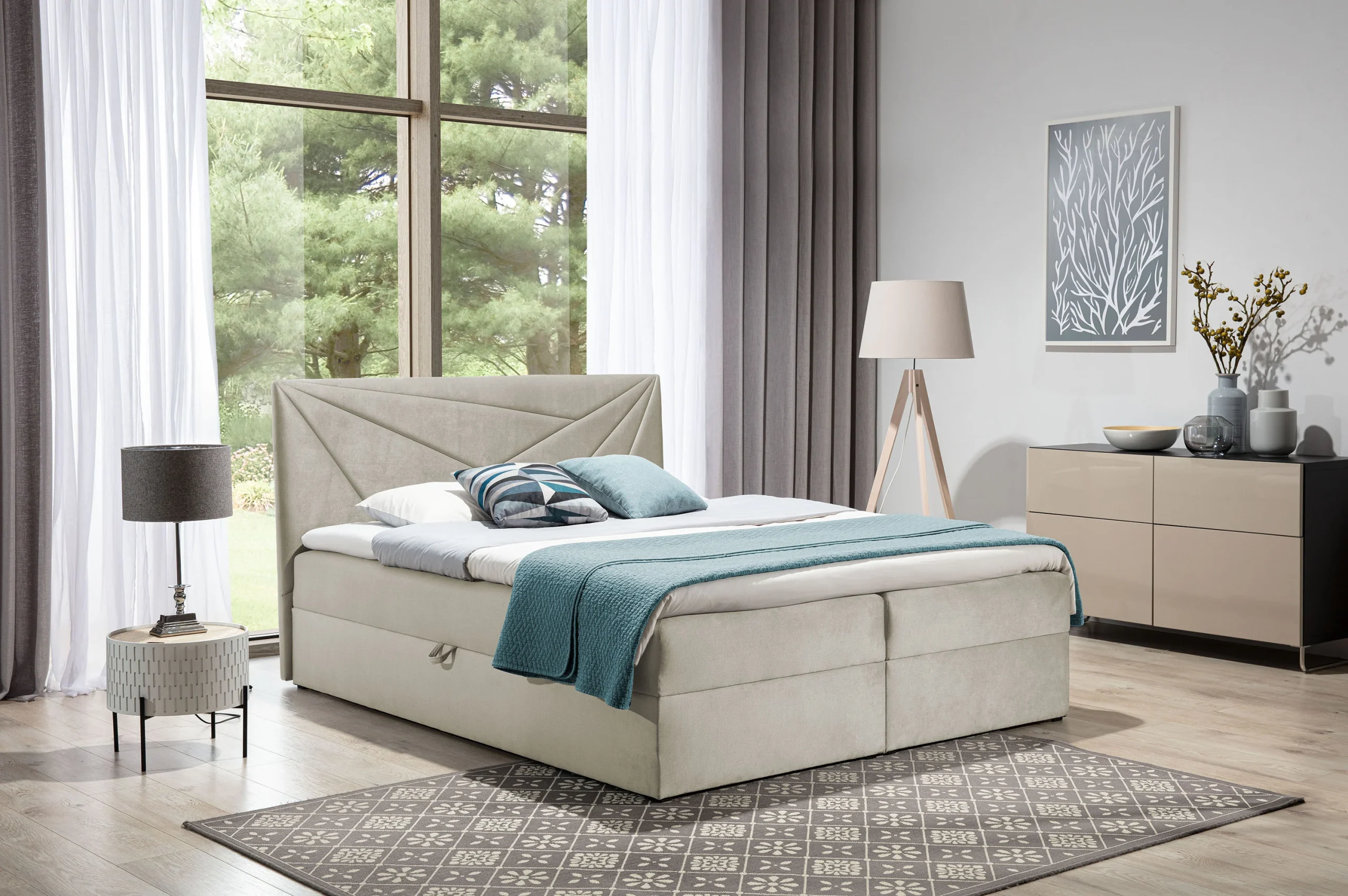 Boxspringbett Schlafzimmerbett CARLITA 120x200cm Beige - Fun Moebel