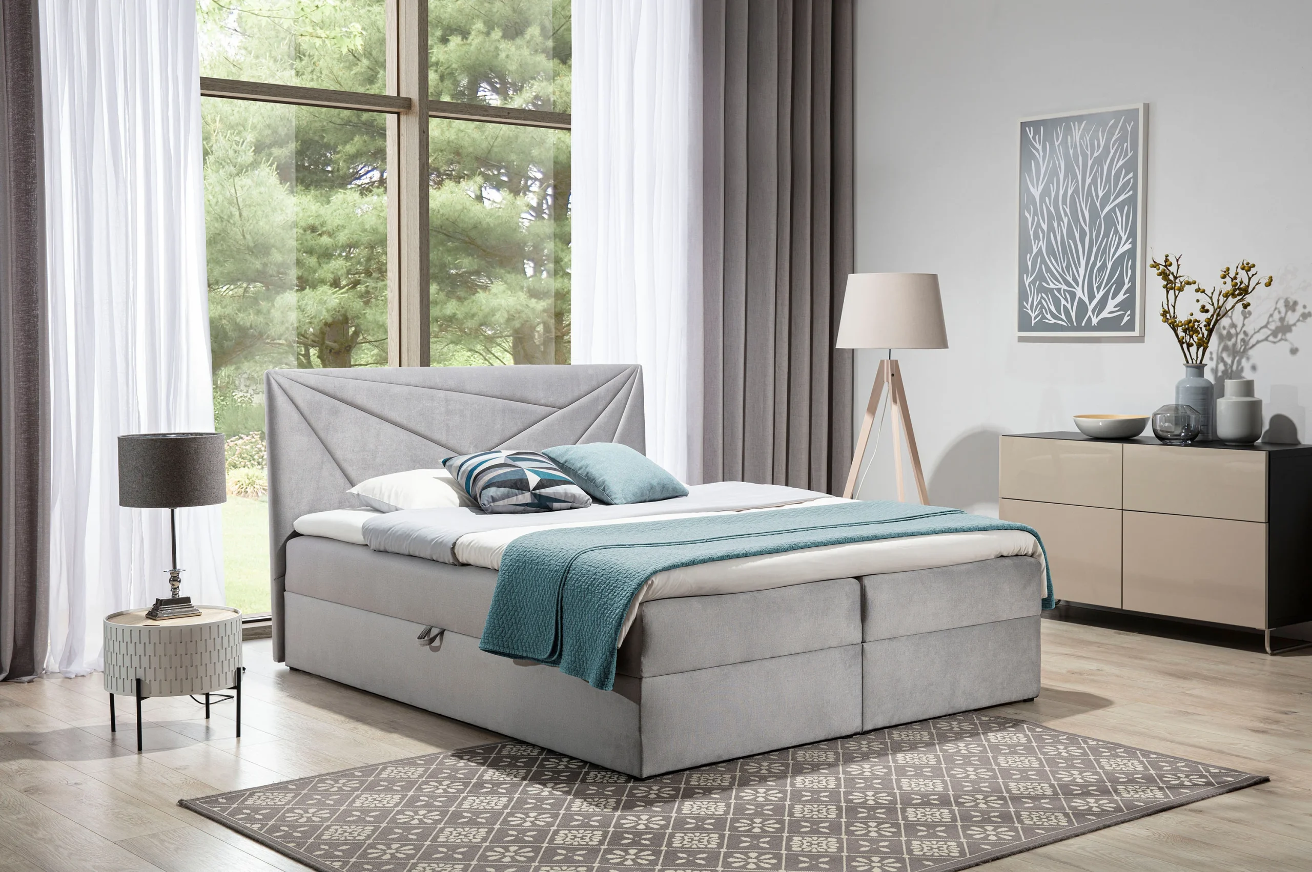 Boxspringbett Schlafzimmerbett CARLITA 140x200cm Grau - Fun Moebel