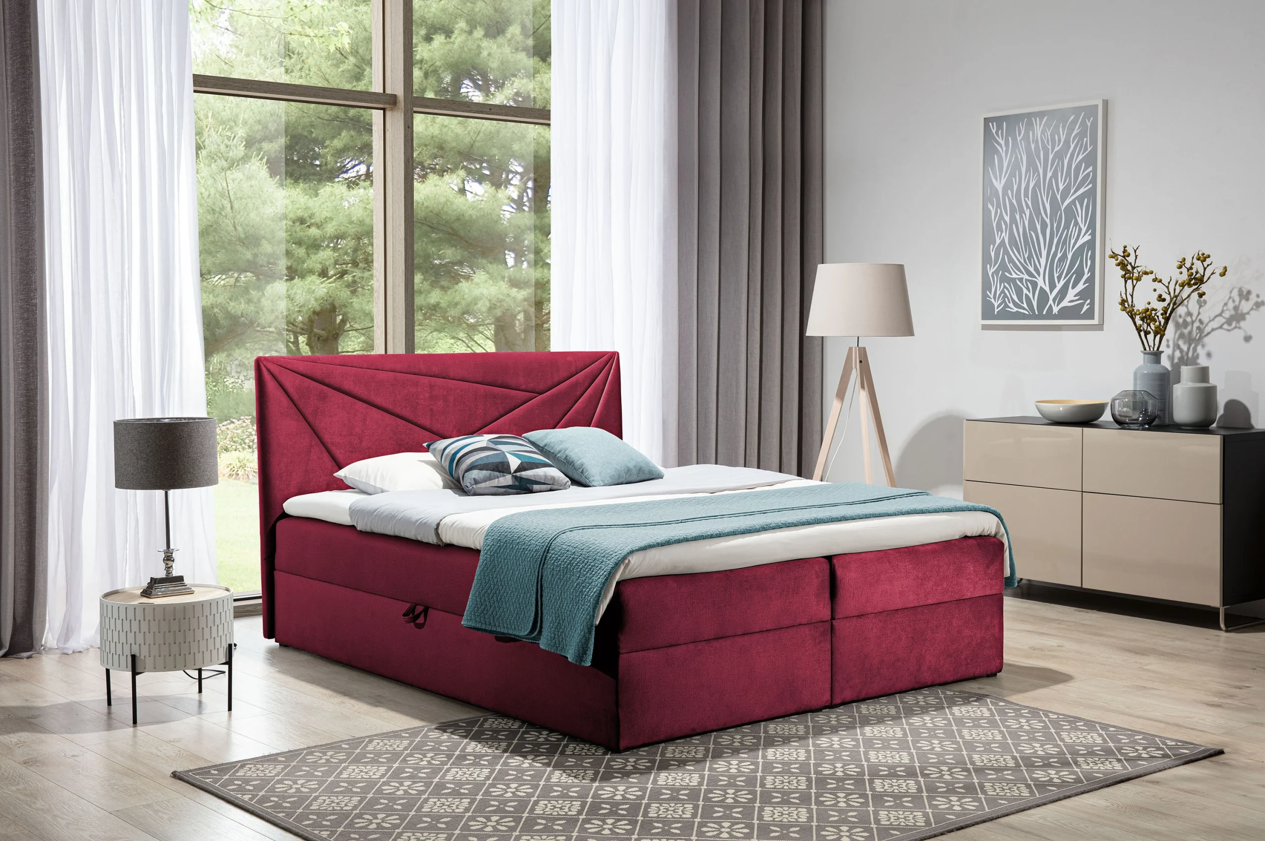Boxspringbett Schlafzimmerbett CARLITA 120x200cm Weinrot - Fun Moebel