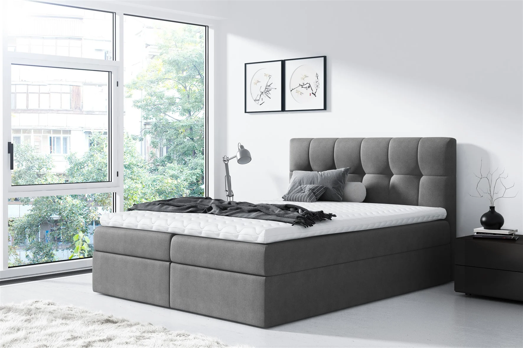 Boxspringbett Schlafzimmerbett CARMEN 120x200cm Anthrazit - Fun Moebel