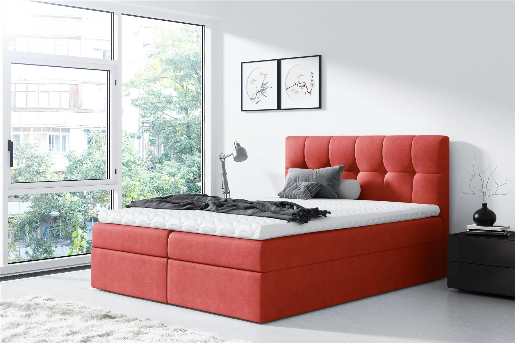Boxspringbett Schlafzimmerbett CARMEN 180x200cm Dunkelorange - Fun Moebel