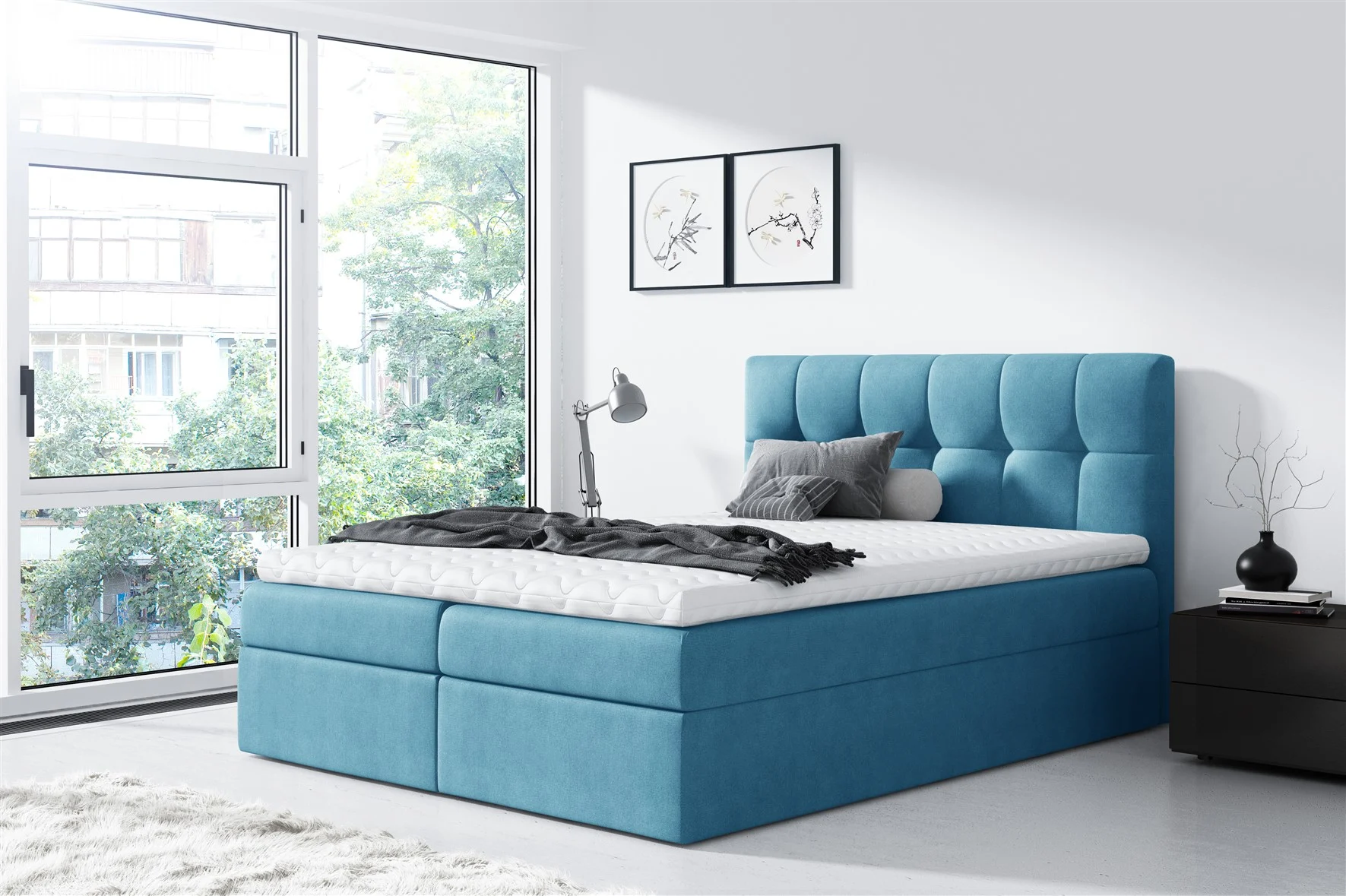 Boxspringbett Schlafzimmerbett CARMEN 180x200cm Hellblau - Fun Moebel