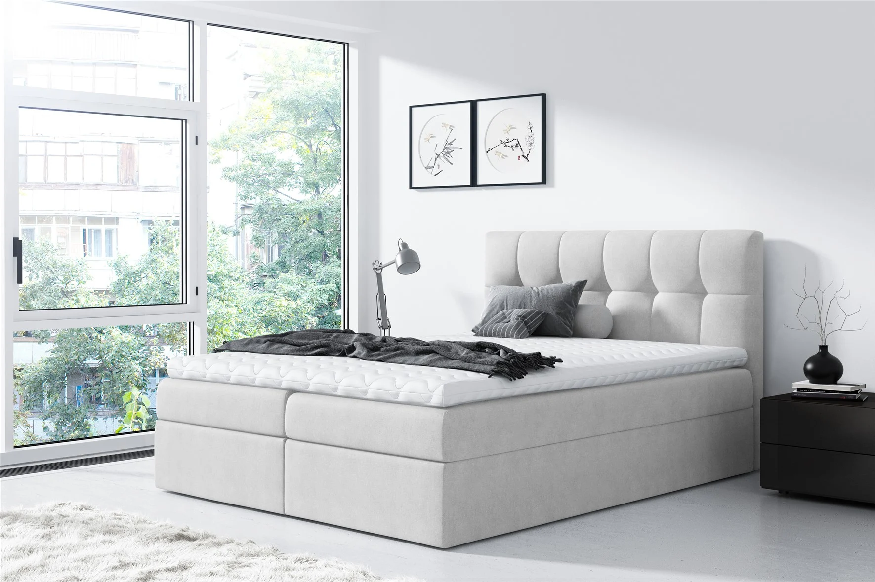 Boxspringbett Schlafzimmerbett CARMEN 120x200cm Hellgrau - Fun Moebel