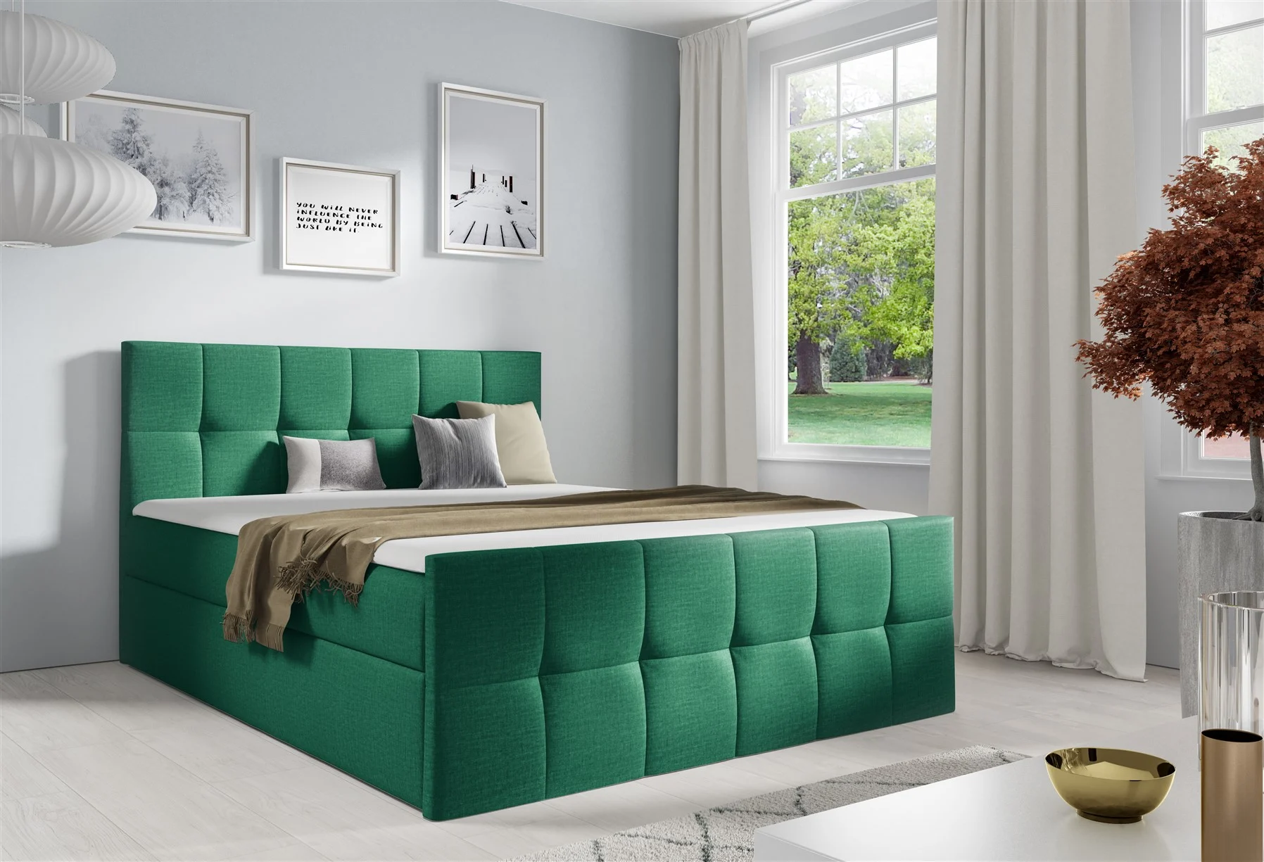 Boxspringbett Schlafzimmerbett CARMEN LUX 120x200cm Stoff Fancy Grün - Fun Moebel