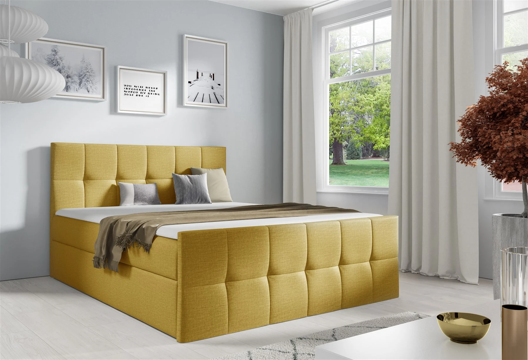 Boxspringbett Schlafzimmerbett CARMEN LUX 120x200cm Stoff Fancy Gelb - Fun Moebel