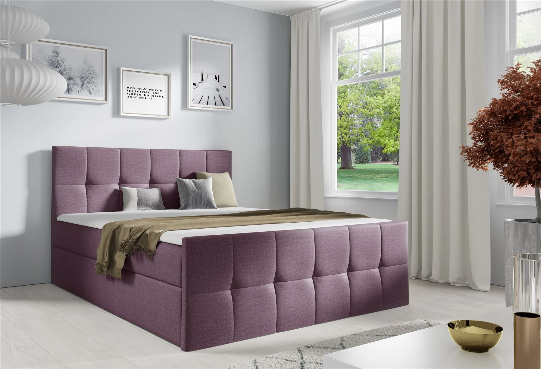Boxspringbett Schlafzimmerbett CARMEN LUX 140x200cm Stoff Fancy Violett - Fun Moebel