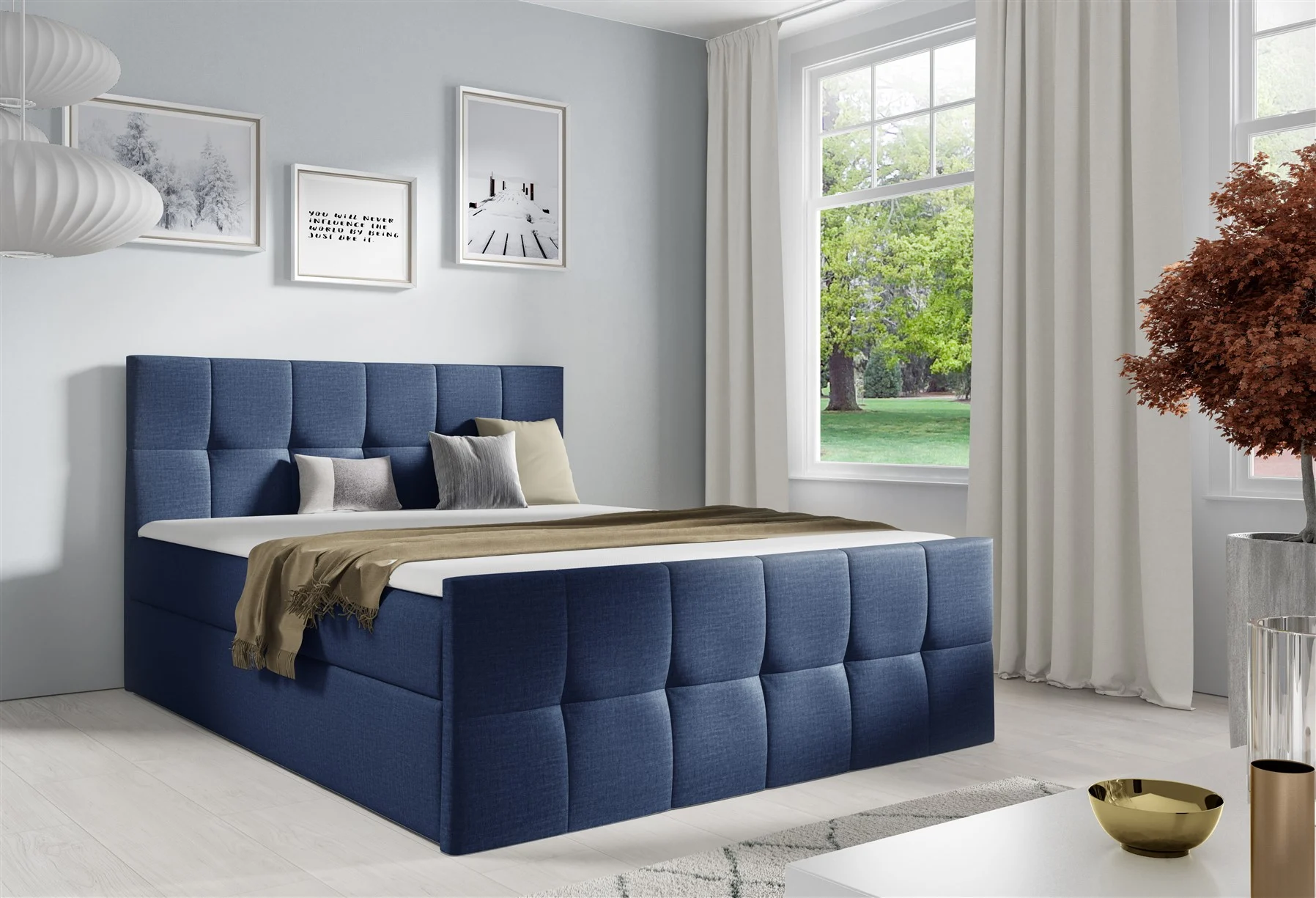 Boxspringbett Schlafzimmerbett CARMEN LUX 140x200cm Stoff Fancy Blau - Fun Moebel