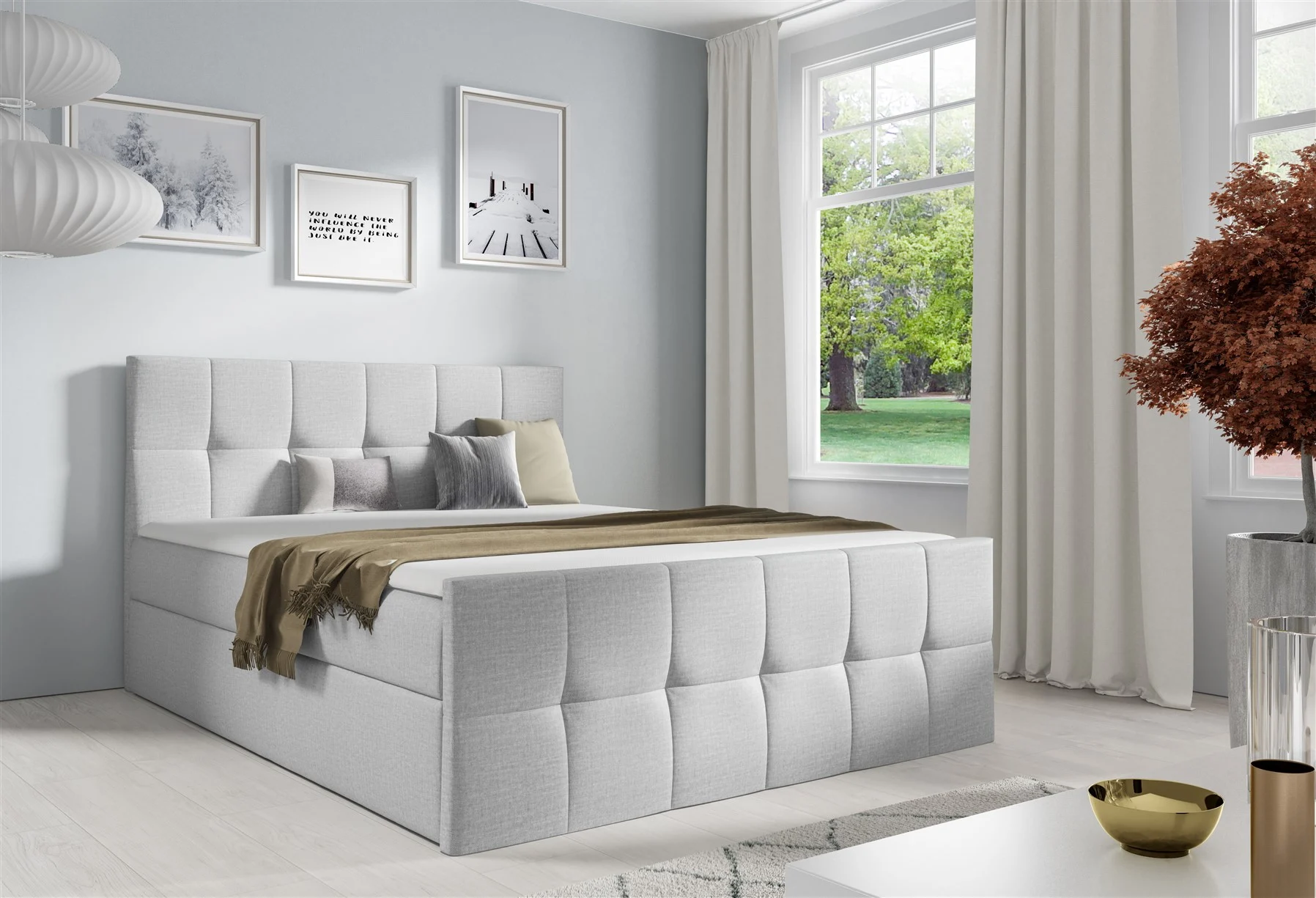 Boxspringbett Schlafzimmerbett CARMEN LUX 120x200cm Stoff Fancy Hellgrau - Fun Moebel