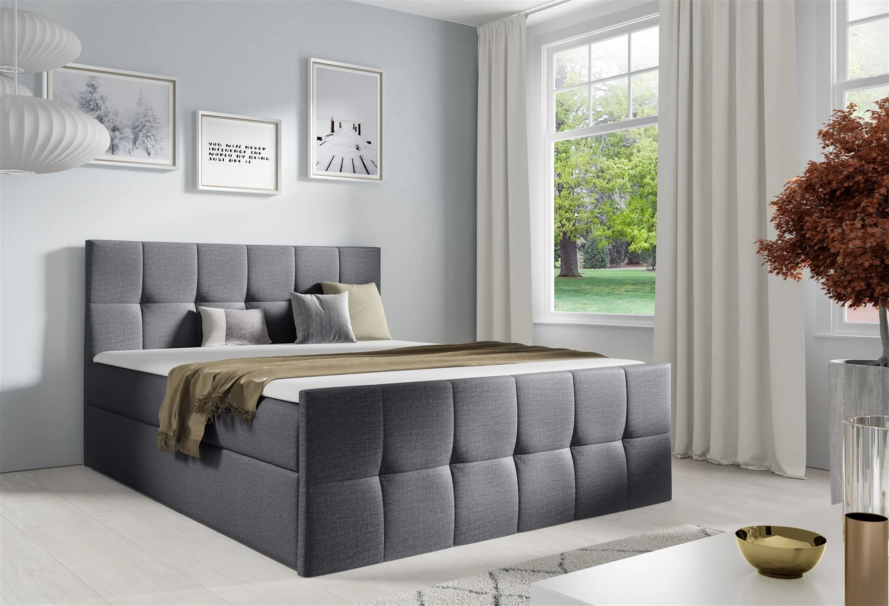 Boxspringbett Schlafzimmerbett CARMEN LUX 120x200cm Stoff Fancy Grau - Fun Moebel