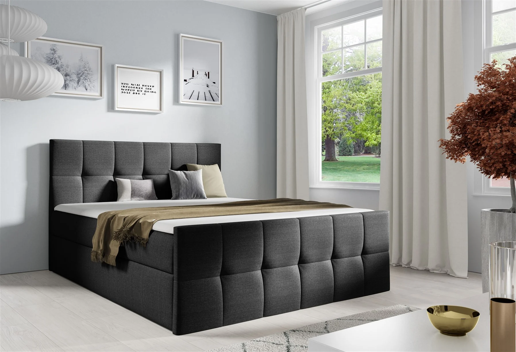 Boxspringbett Schlafzimmerbett CARMEN LUX 120x200cm Stoff Inari Schwarz - Fun Moebel