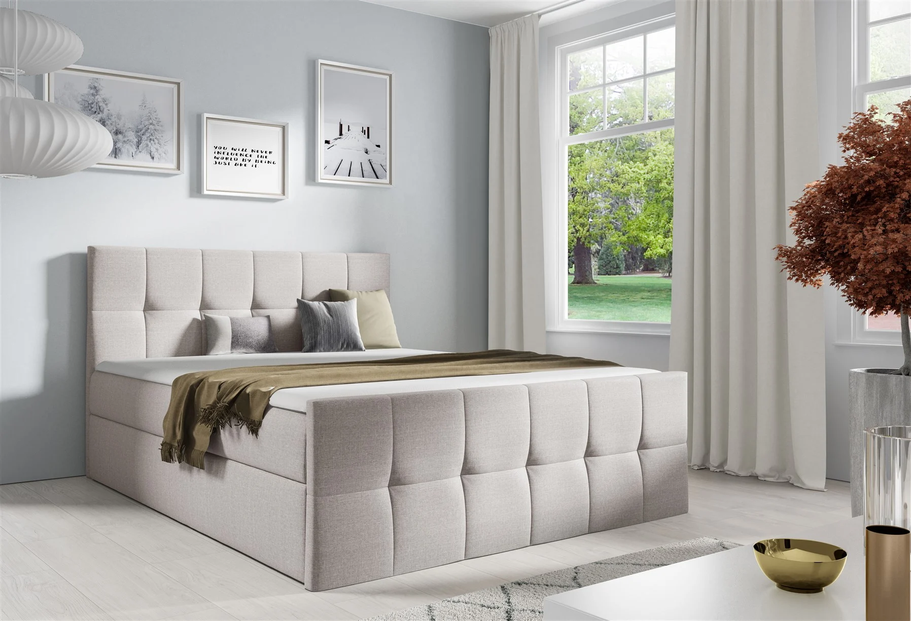 Boxspringbett Schlafzimmerbett CARMEN LUX 120x200cm Stoff Inari Beige - Fun Moebel