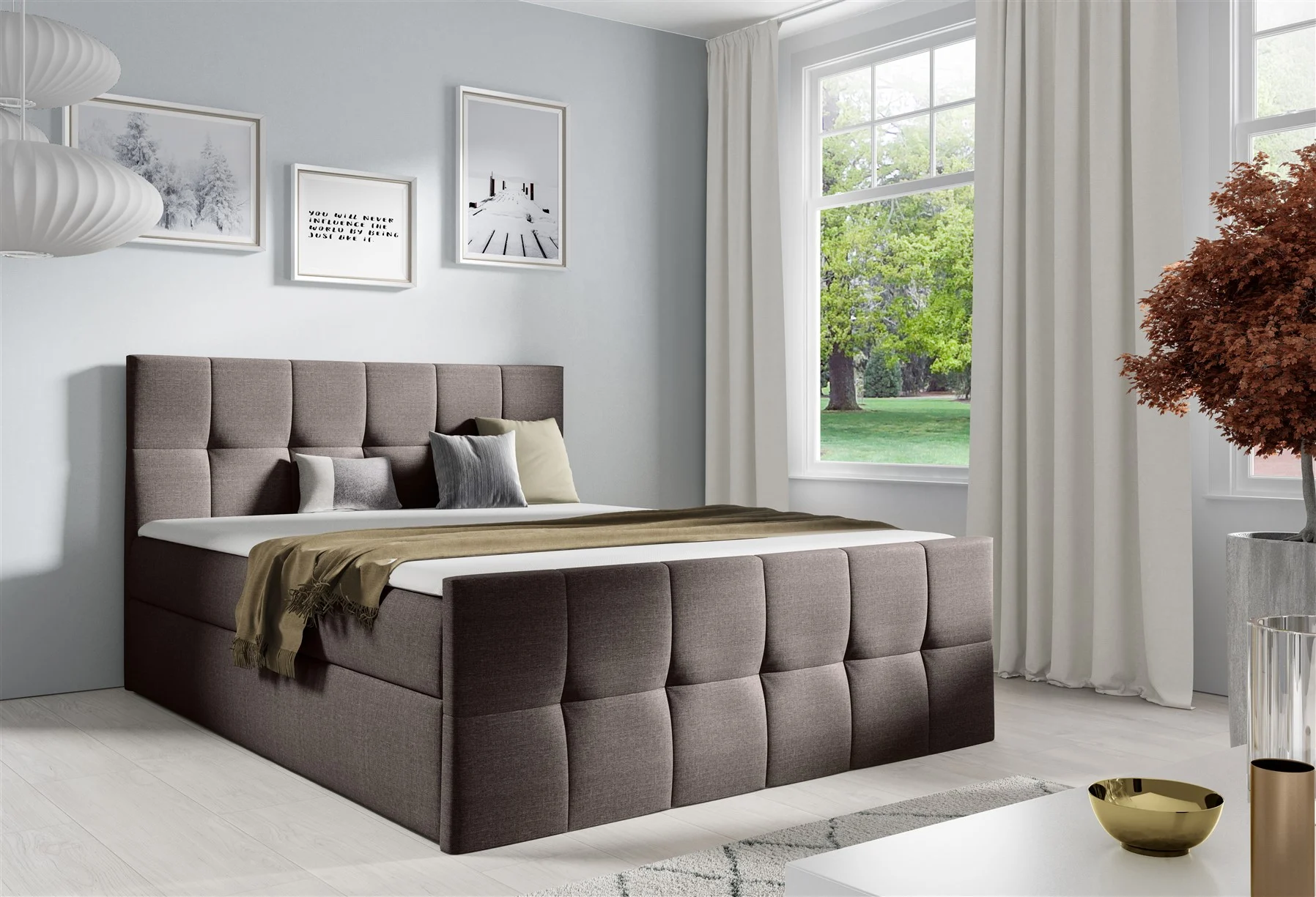 Boxspringbett Schlafzimmerbett CARMEN LUX 120x200cm Stoff Inari Braun - Fun Moebel