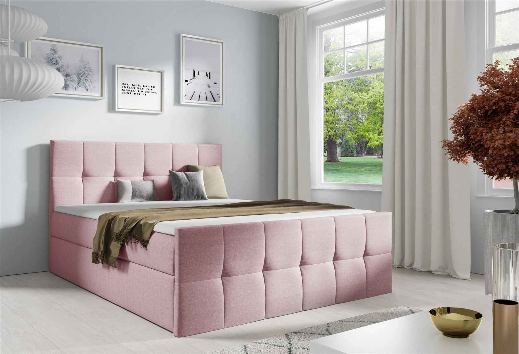 Boxspringbett Schlafzimmerbett CARMEN LUX 120x200cm Stoff Inari Rose - Fun Moebel