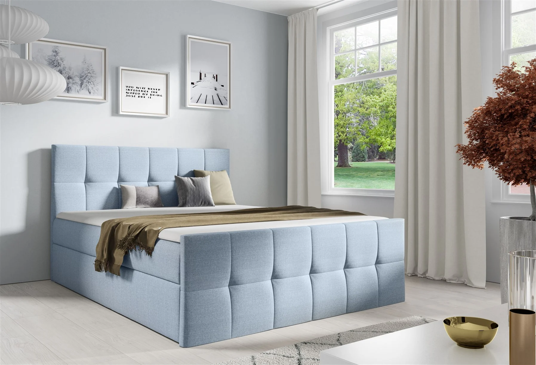 Boxspringbett Schlafzimmerbett CARMEN LUX 120x200cm Stoff Inari Hellblau - Fun Moebel