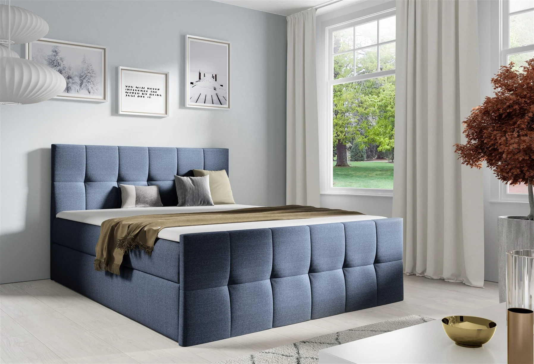 Boxspringbett Schlafzimmerbett CARMEN LUX 140x200cm Stoff Inari Graublau - Fun Moebel