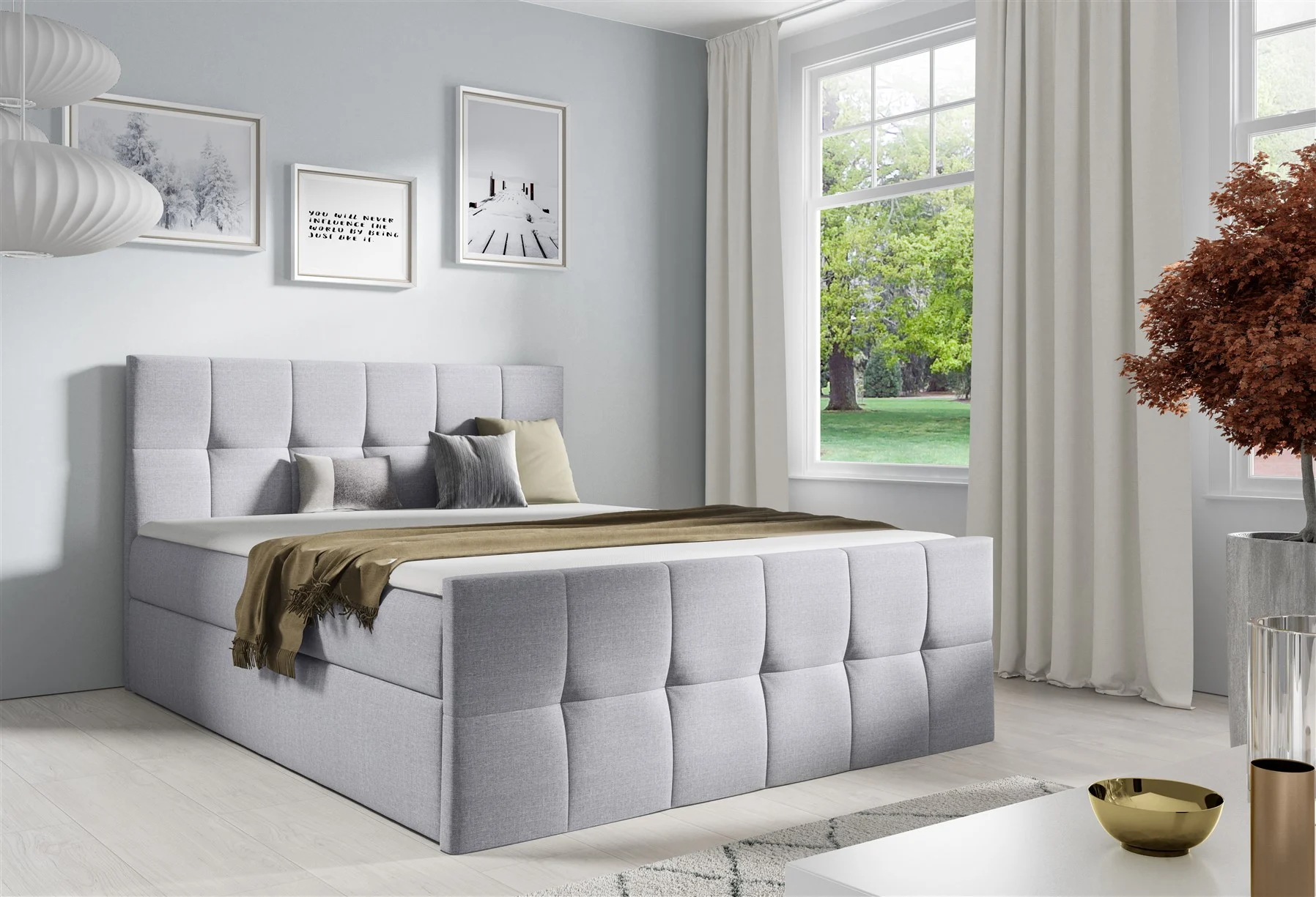 Boxspringbett Schlafzimmerbett CARMEN LUX 120x200cm Stoff Inari Grau - Fun Moebel