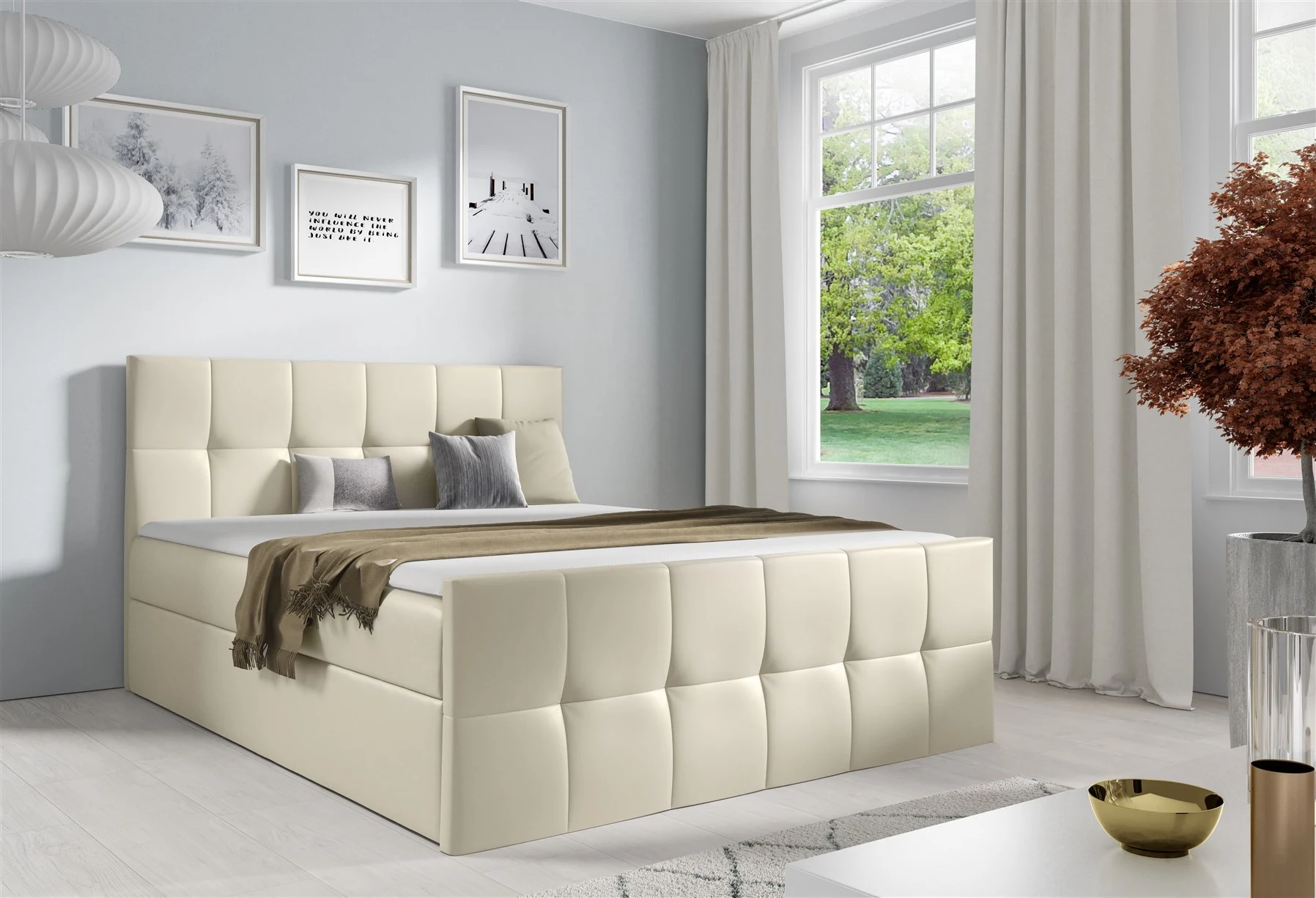 Boxspringbett Schlafzimmerbett CARMEN LUX 120x200cm Kunstleder Madryt Creme - Fun Moebel