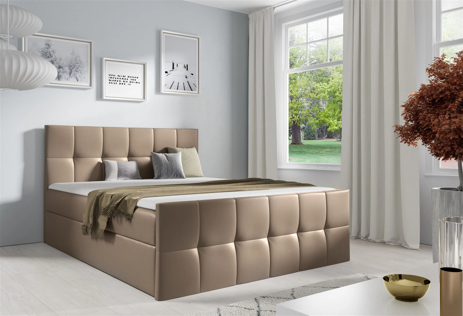 Boxspringbett Schlafzimmerbett CARMEN LUX 140x200cm Kunstleder Madryt Cappuccino - Fun Moebel