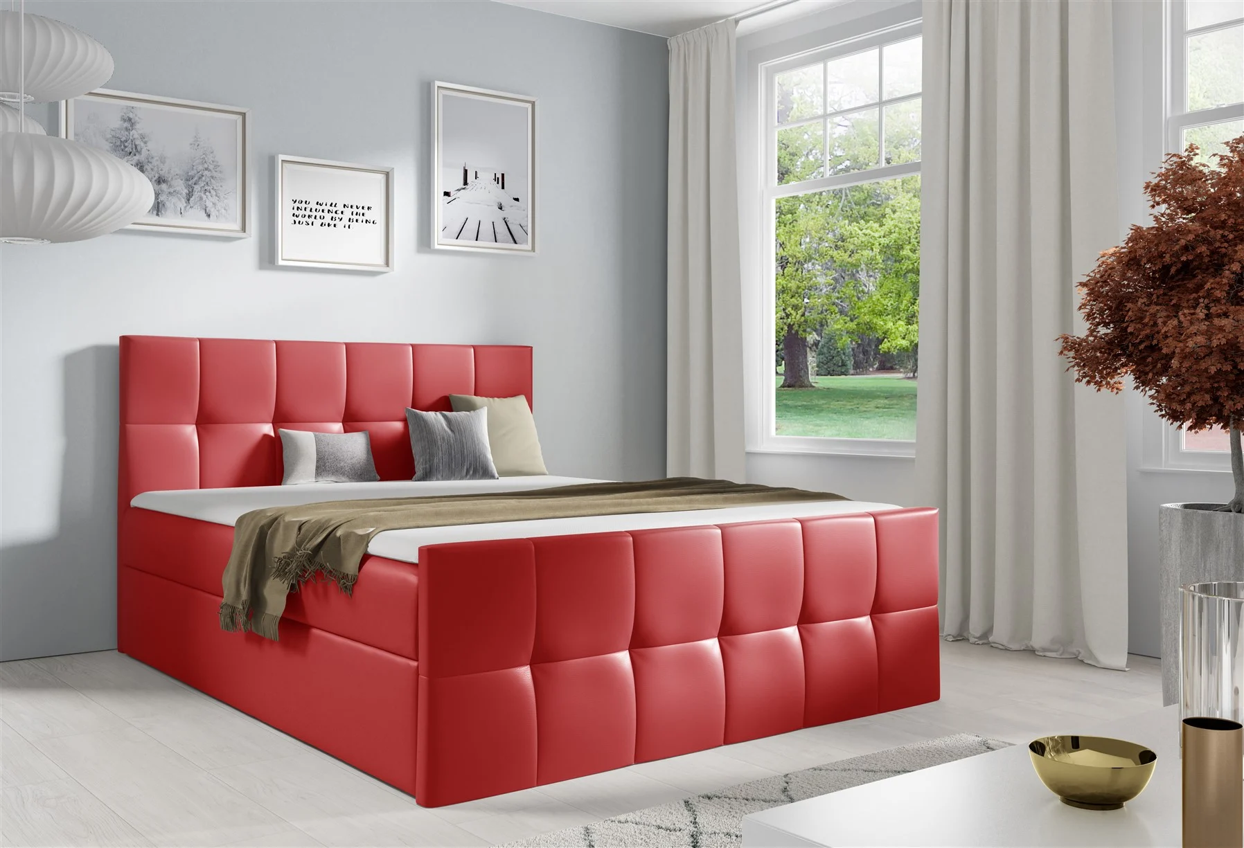 Boxspringbett Schlafzimmerbett CARMEN LUX 140x200cm Kunstleder Madryt Rot - Fun Moebel