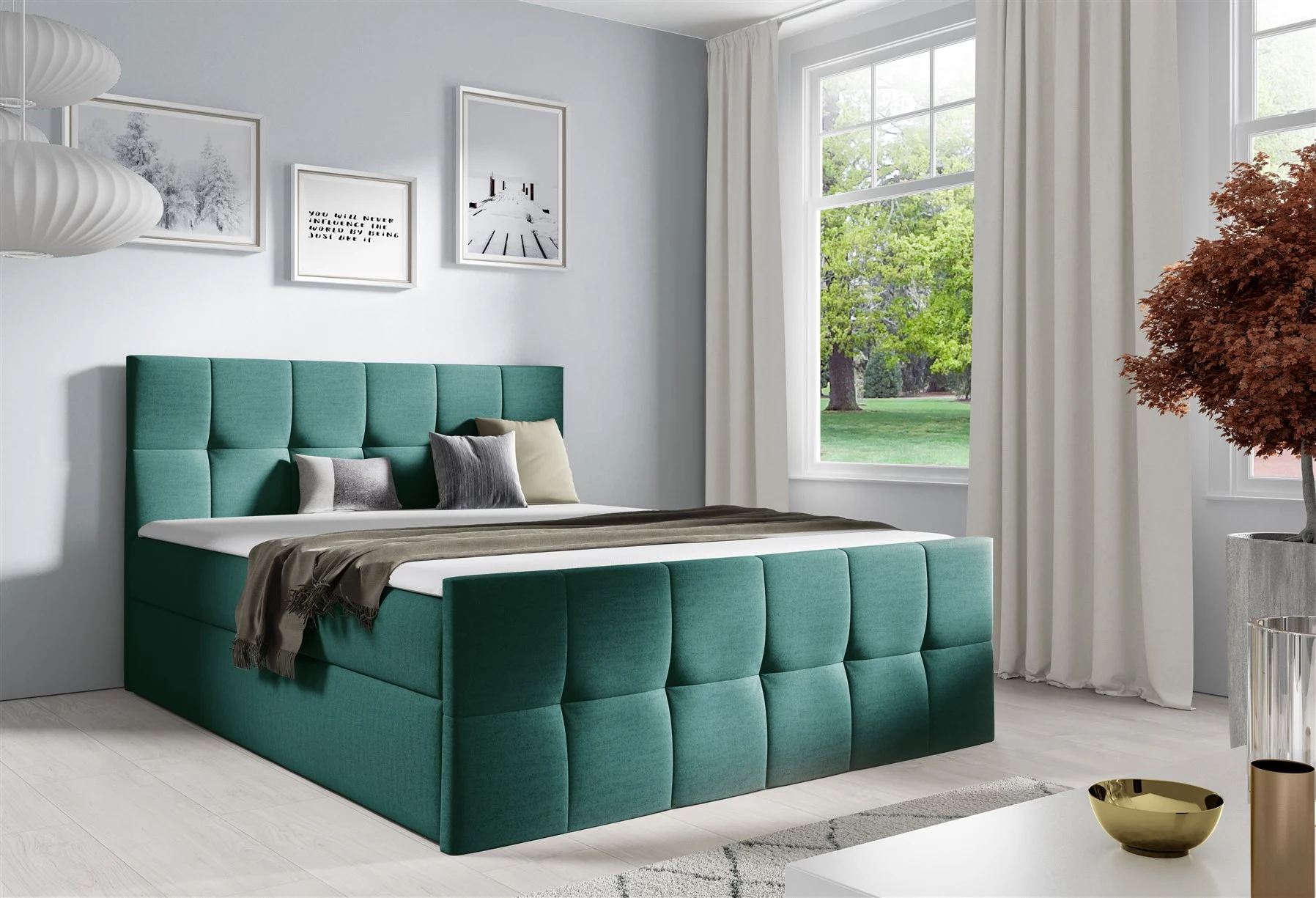 Boxspringbett Schlafzimmerbett CARMEN LUX 180x200cm Stoff Monolith Grün - Fun Moebel