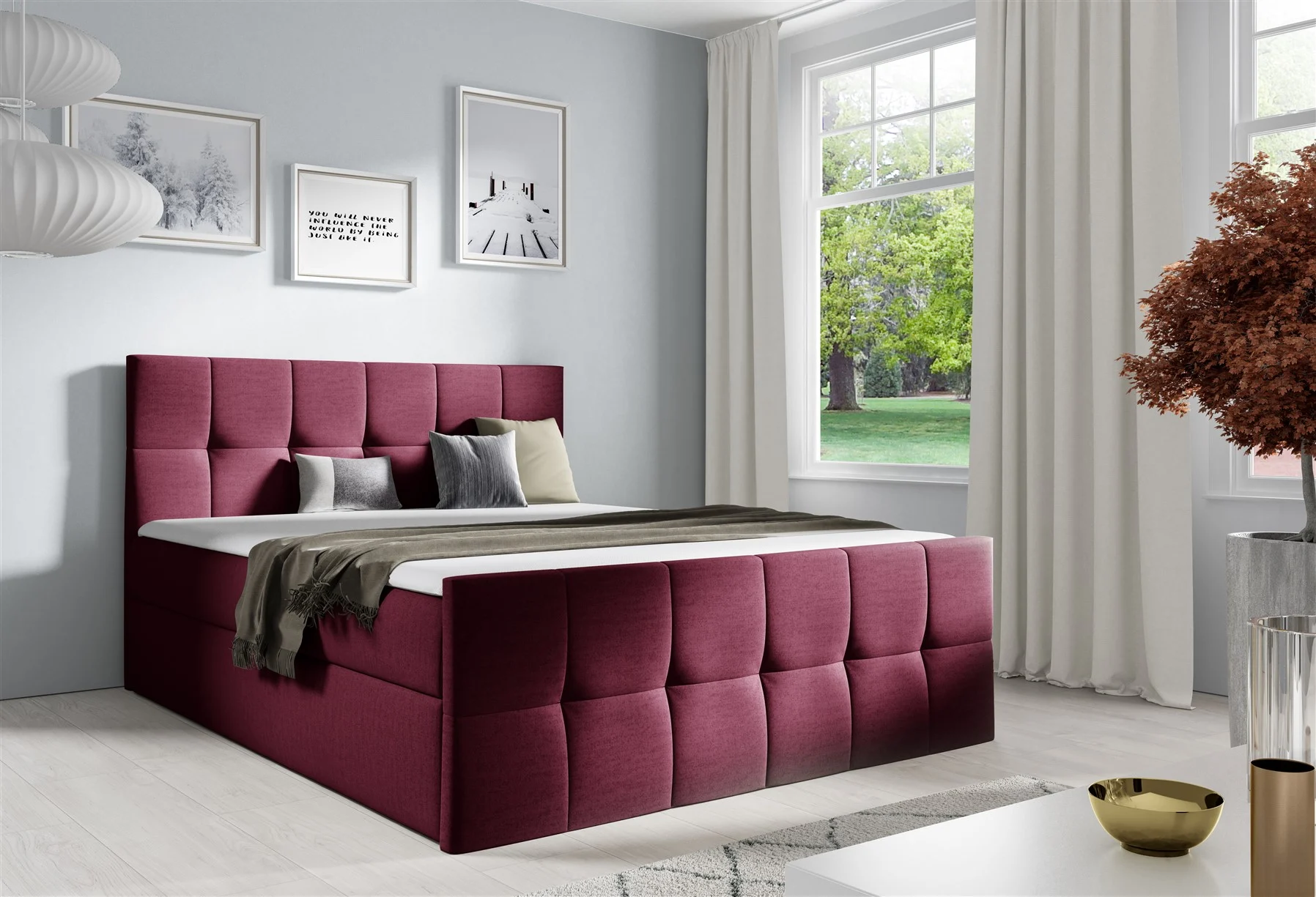 Boxspringbett Schlafzimmerbett CARMEN LUX 140x200cm Stoff Monolith Rot - Fun Moebel