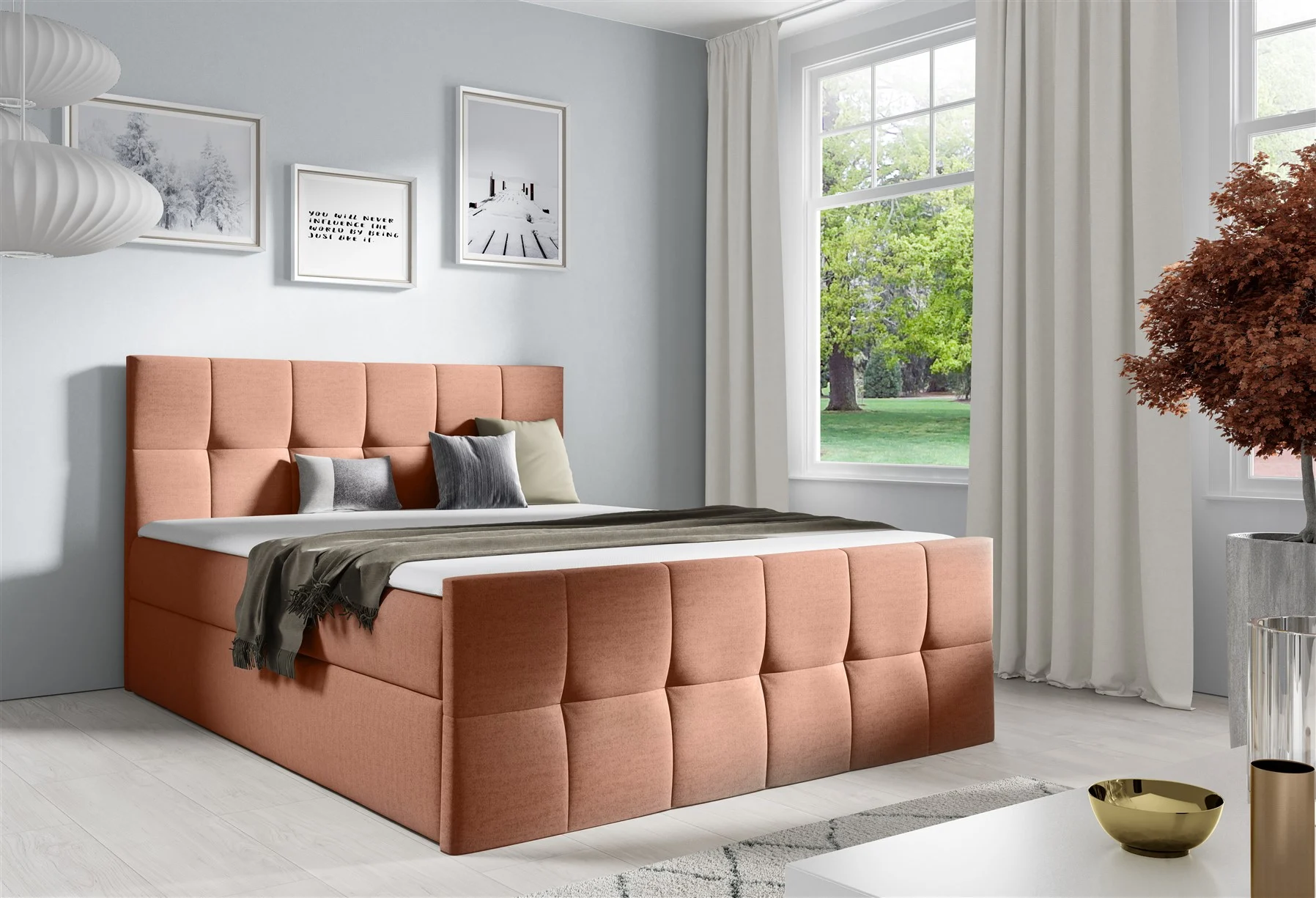 Boxspringbett Schlafzimmerbett CARMEN LUX 140x200cm Stoff Monolith Pastellorange - Fun Moebel