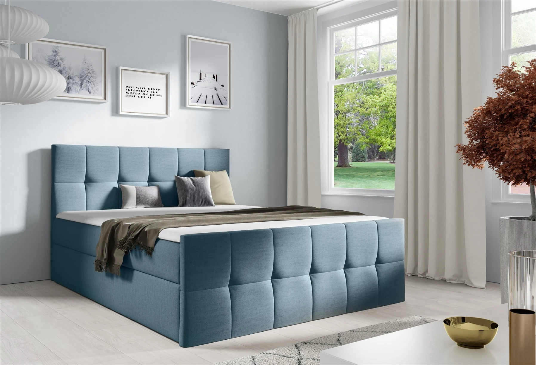 Boxspringbett Schlafzimmerbett CARMEN LUX 120x200cm Stoff Monolith Türkis - Fun Moebel