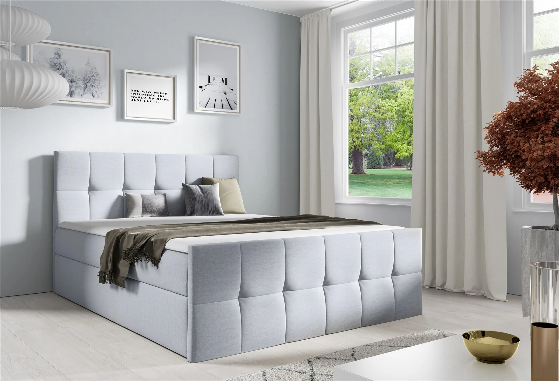 Boxspringbett Schlafzimmerbett CARMEN LUX 120x200cm Stoff Monolith Hellgrau - Fun Moebel
