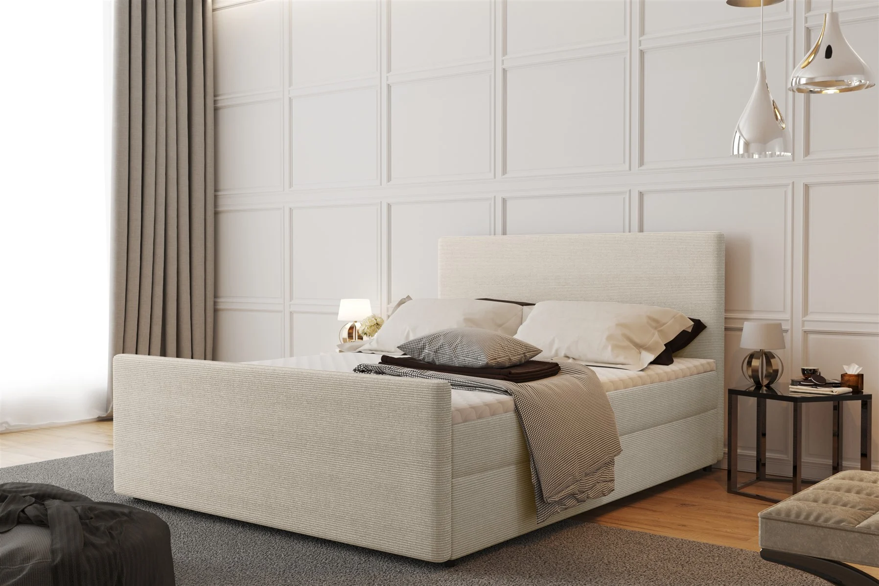 Boxspringbett Schlafzimmerbett CARO 120x200cm Stoff Scala Beige - Fun Moebel