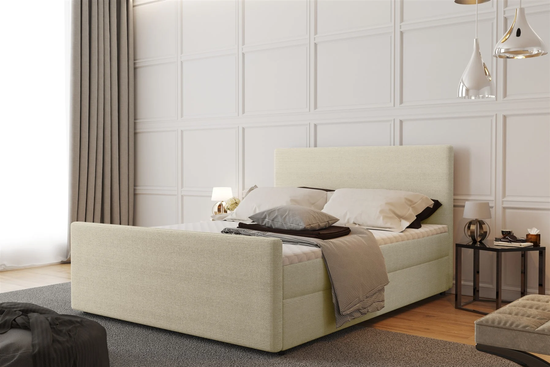 Boxspringbett Schlafzimmerbett CARO 140x200cm Stoff Scala Creme - Fun Moebel