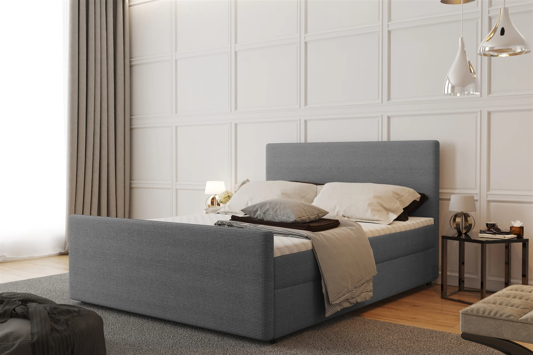 Boxspringbett Schlafzimmerbett CARO 120x200cm Stoff Scala Grau - Fun Moebel