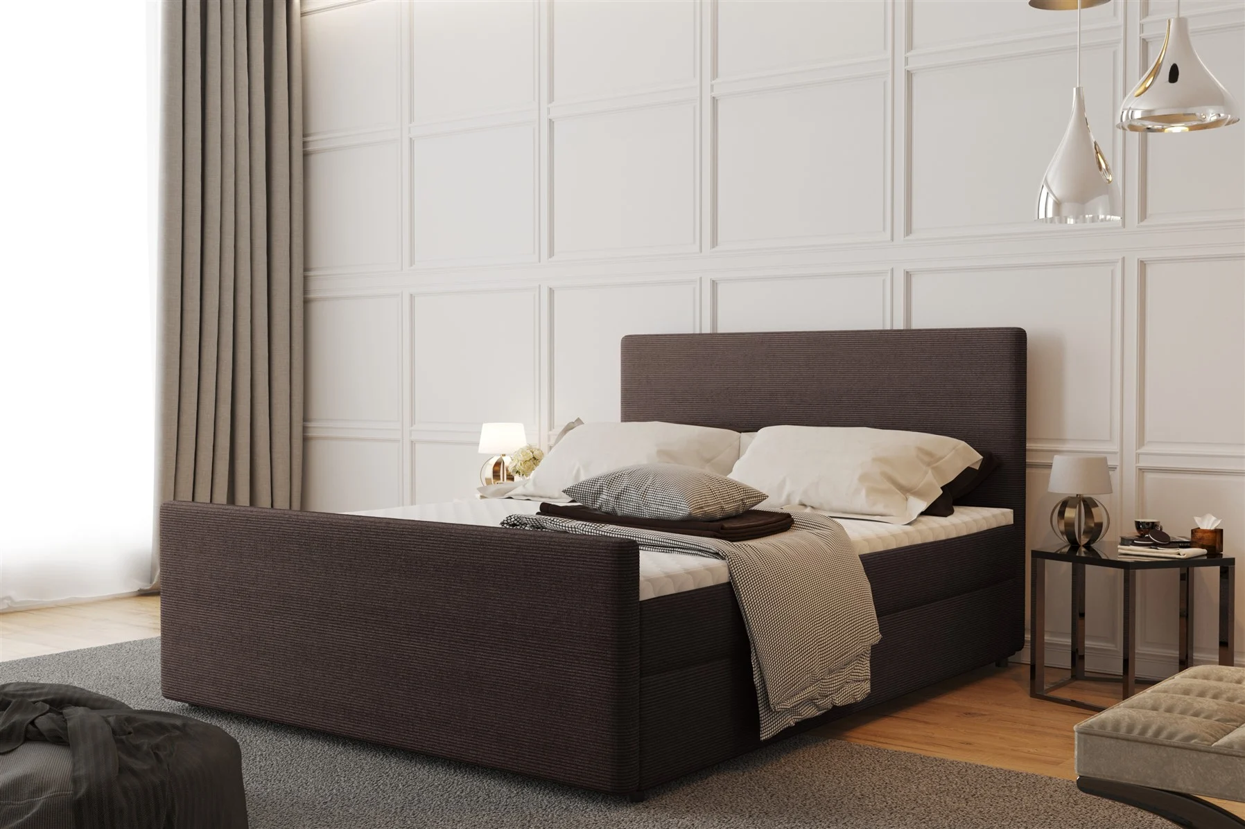 Boxspringbett Schlafzimmerbett CARO 120x200cm Stoff Scala Schokoladenbraun - Fun Moebel