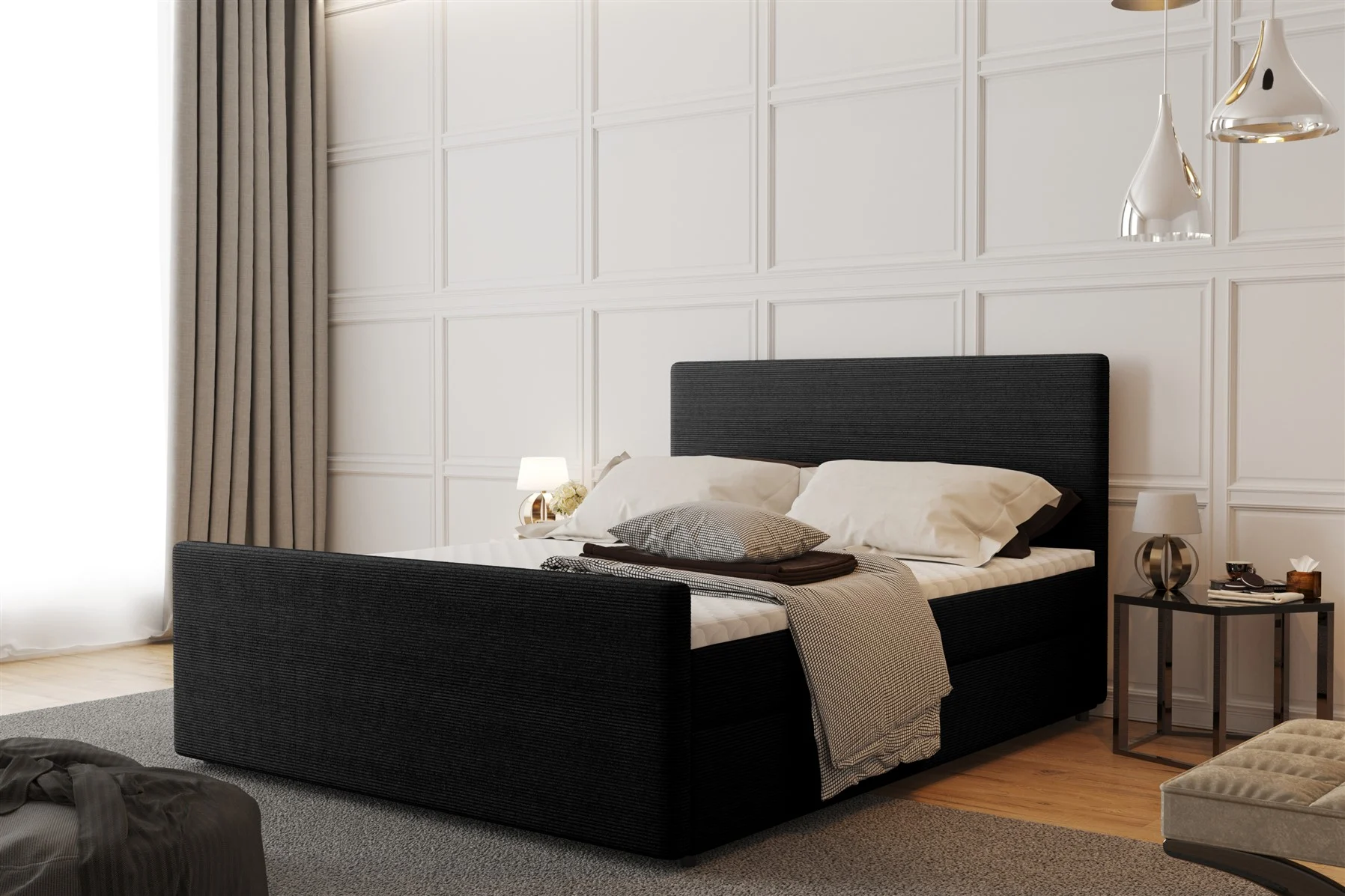 Boxspringbett Schlafzimmerbett CARO 200x200cm Stoff Scala Schwarz - Fun Moebel