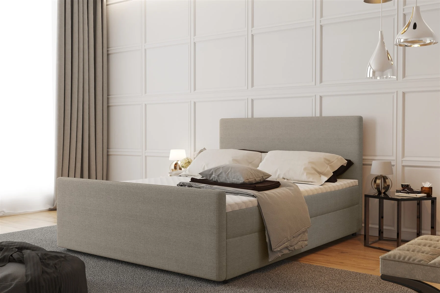 Boxspringbett Schlafzimmerbett CARO 160x200cm Stoff Scala Truffle - Fun Moebel