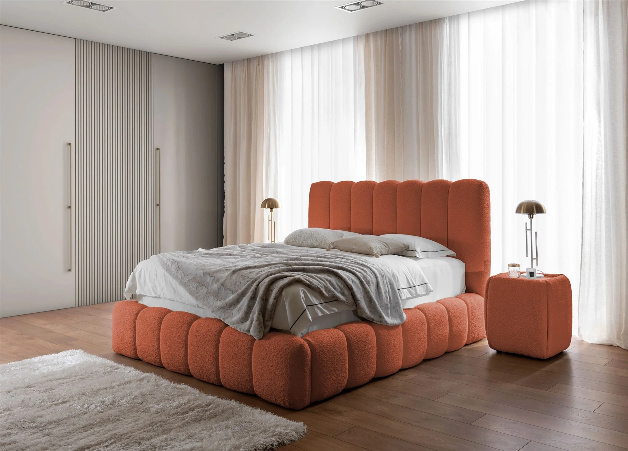 Polsterbett Doppelbett Set.1 CARSON 120x200cm Stoff Catch Me Rostbraun - Fun Möbel