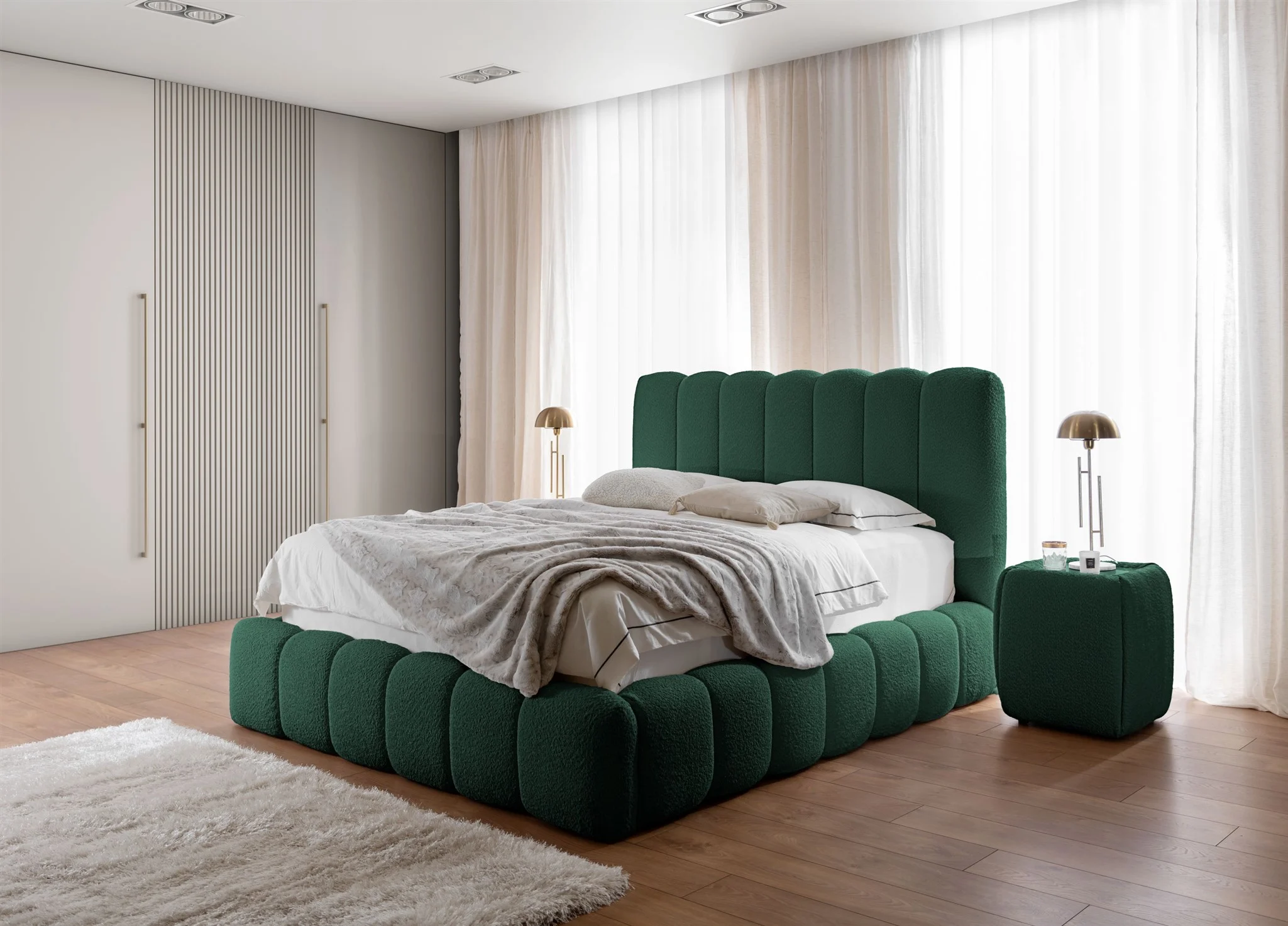 Polsterbett Doppelbett Set.1 CARSON 140x200cm Stoff Catch Me Moosgrün - Fun Möbel