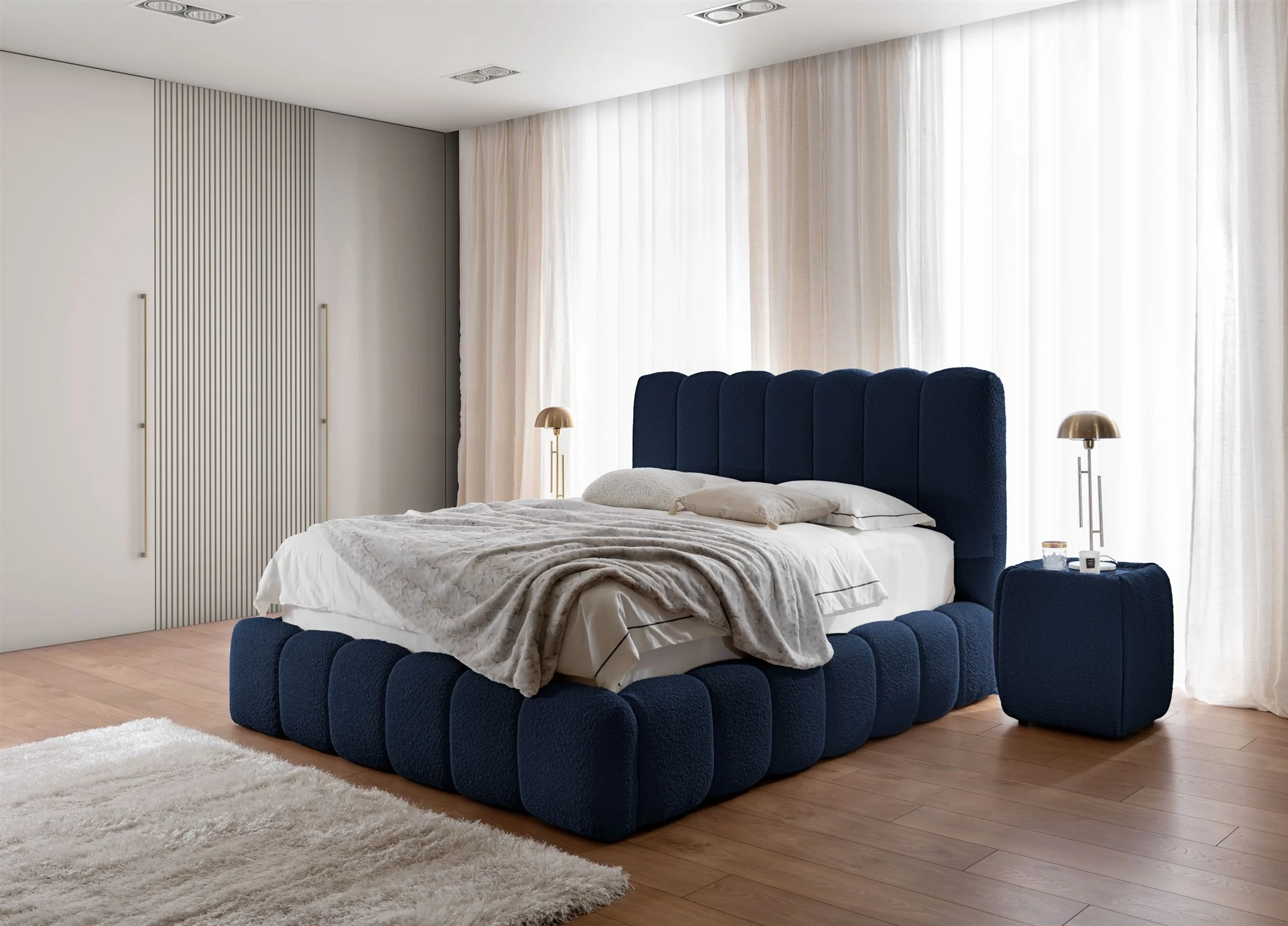 Polsterbett Doppelbett Set.1 CARSON 120x200cm Stoff Catch Me Dunkelblau - Fun Möbel