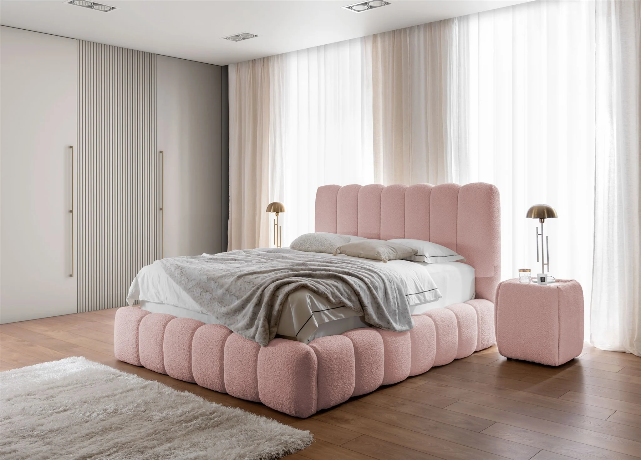 Polsterbett Doppelbett Set.1 CARSON 120x200cm Stoff Catch Me Rosa - Fun Möbel