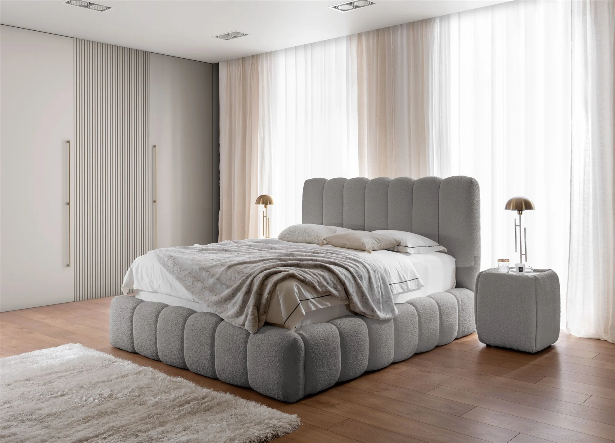 Polsterbett Doppelbett Set.1 CARSON 140x200cm Stoff Catch Me Silbergrau - Fun Möbel