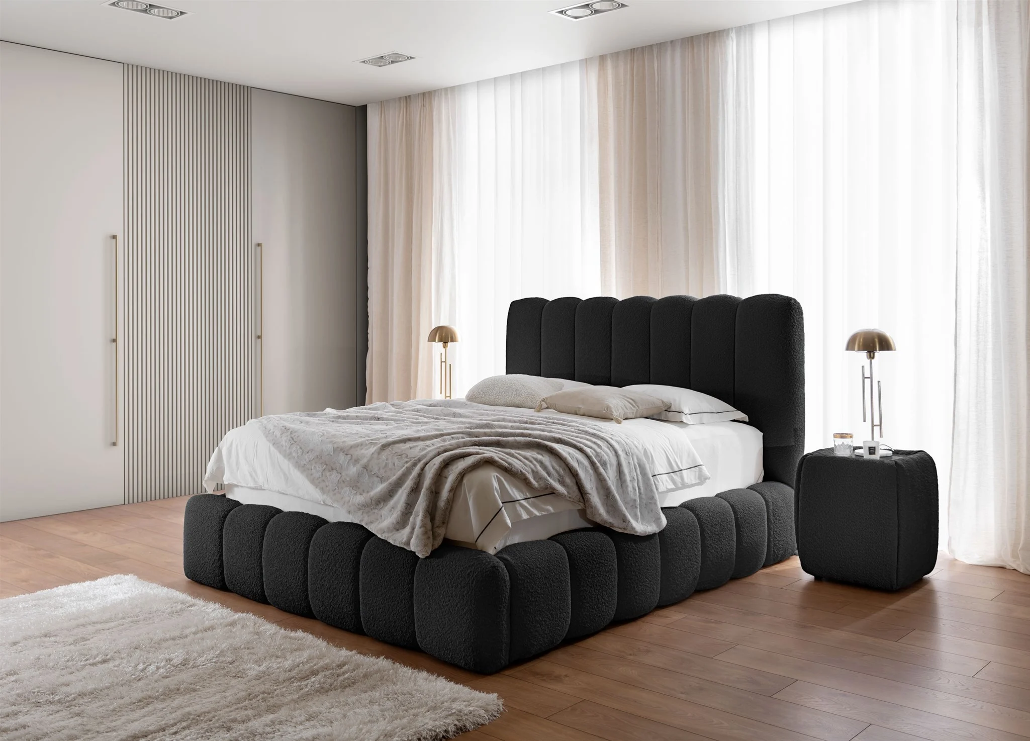 Polsterbett Doppelbett Set.1 CARSON 120x200cm Stoff Catch Me Schwarz - Fun Möbel